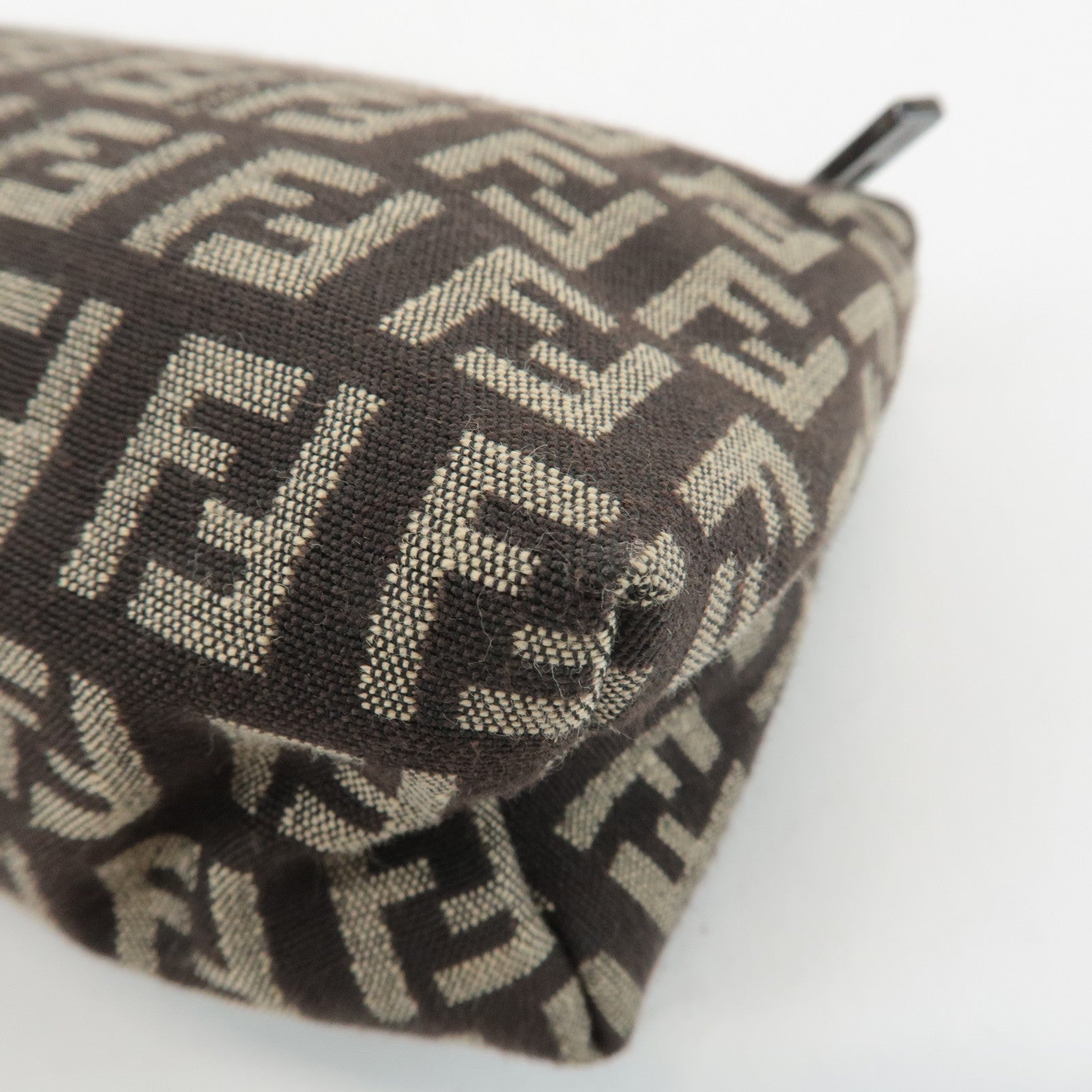 FENDI Zucchino Canvas Leather Pouch Beige Brown 7N0038 Used