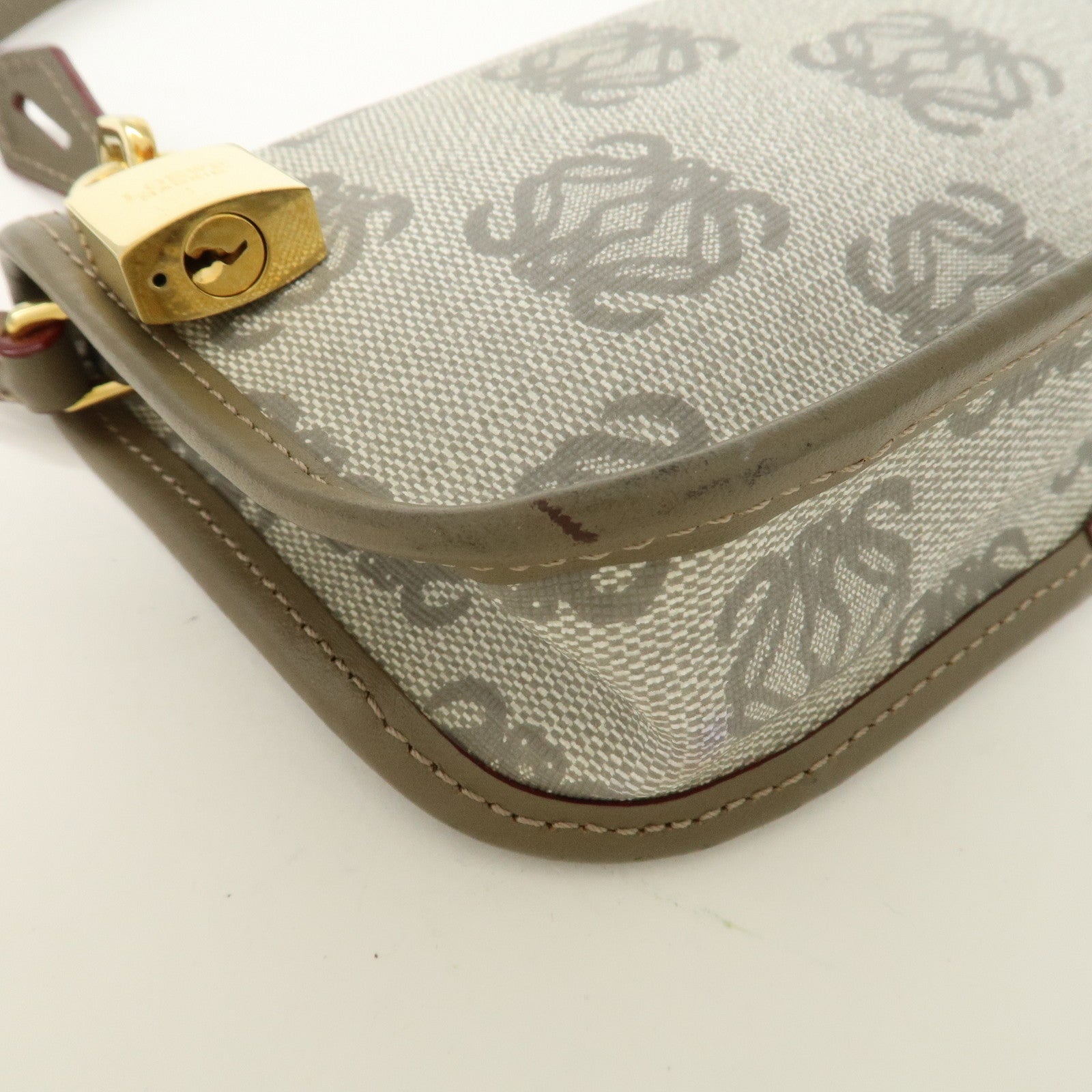 LOEWE Anaglam PVC Leather Accessory Pouch Hand Bag Gray