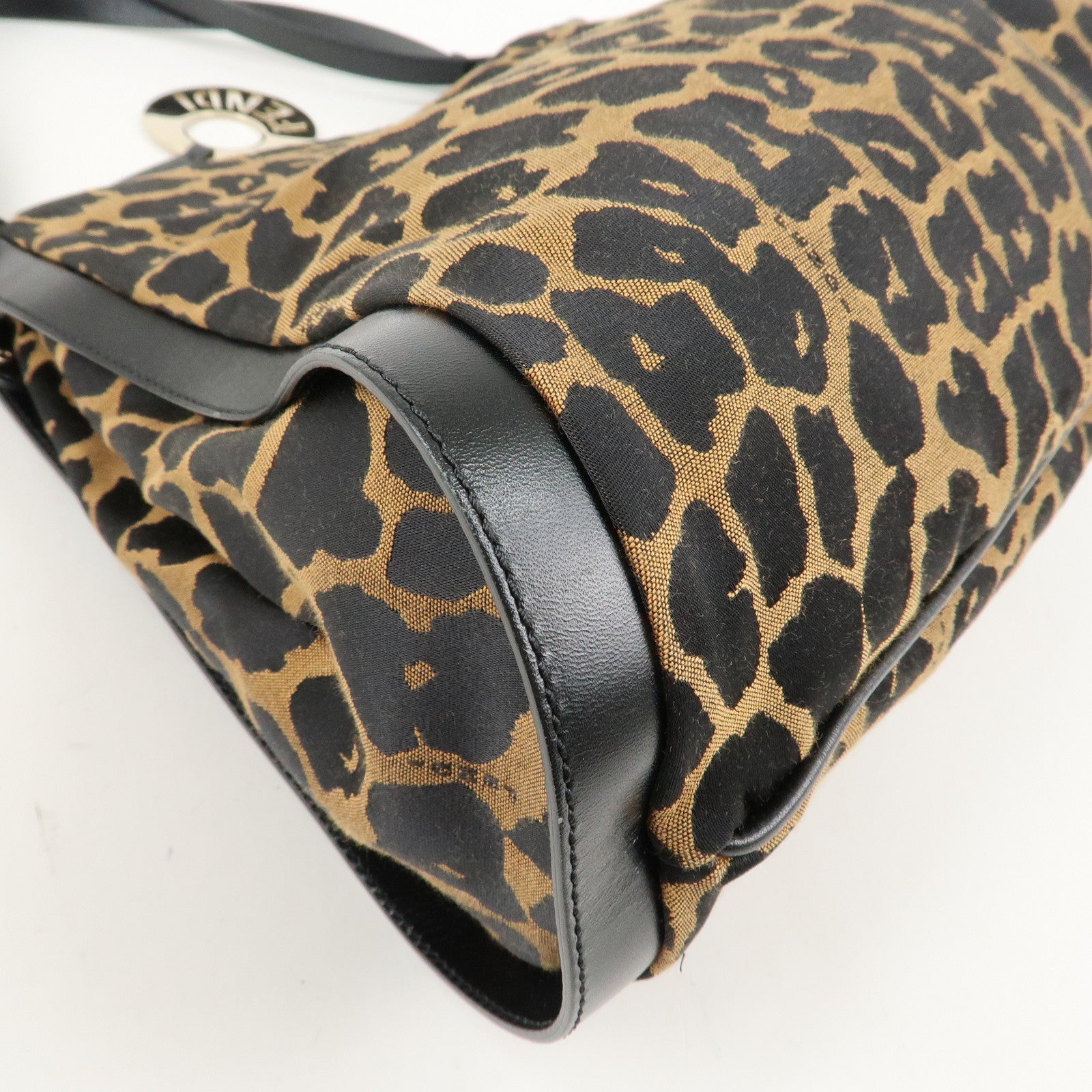 FENDI Canvas Leather Shoulder Bag Tote Bag Leopard 8BR652