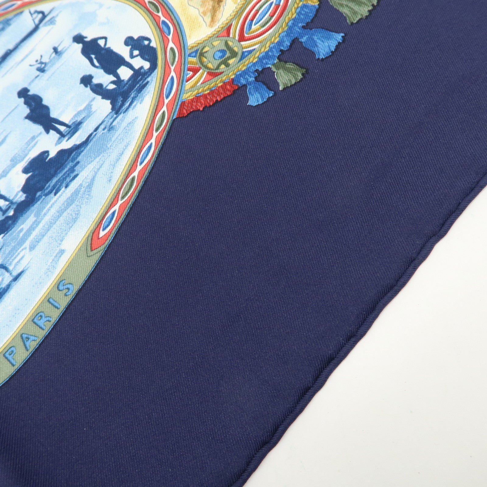 HERMES Carre 90 Silk 100%  Scarf CAVALIERS PEULS Navy Blue Used