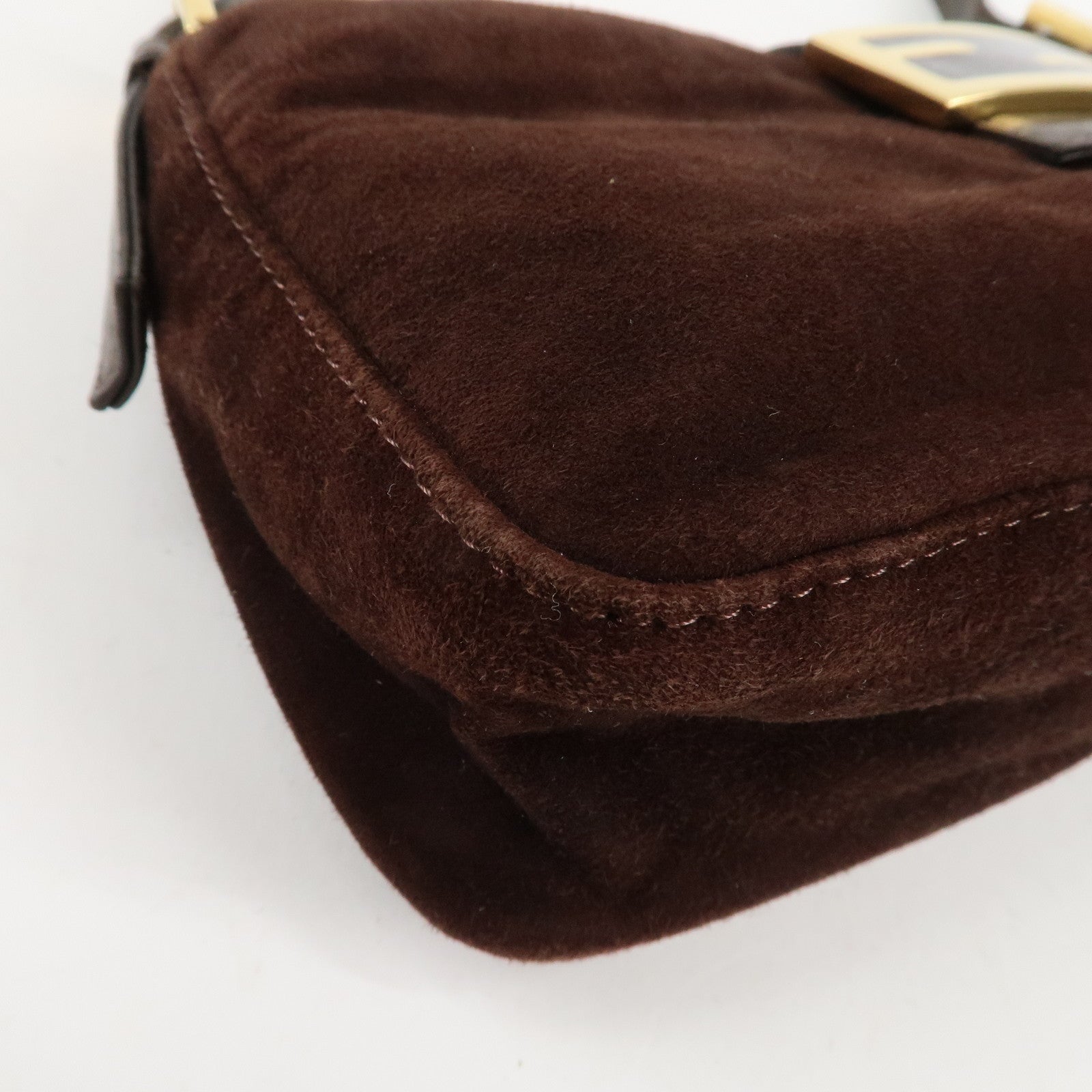 FENDI Suede Leather Shoulder Bag Dark Brown 26722 Used