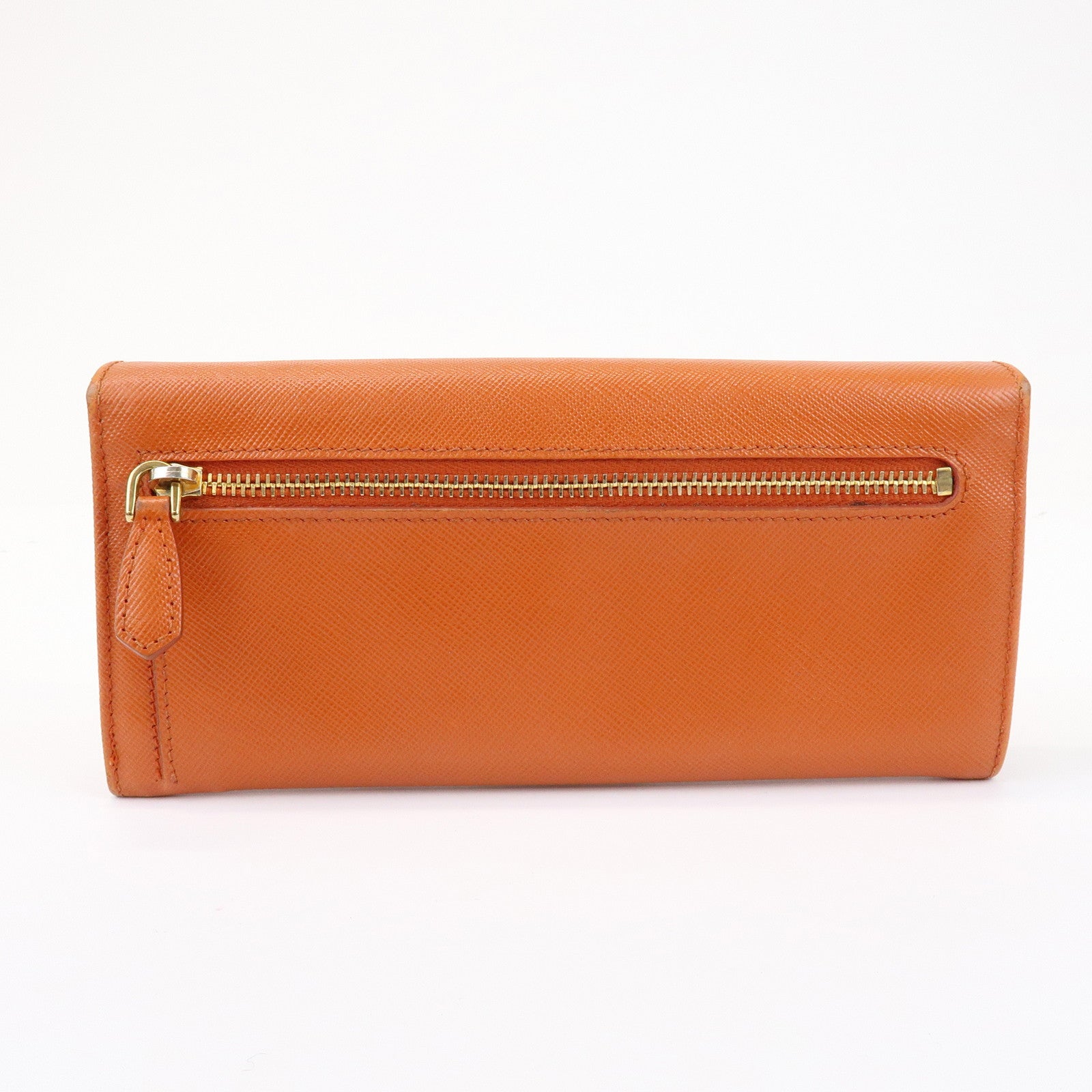 PRADA Saffiano Leather Ribbon Flap Long Wallet Orange 1M1132
