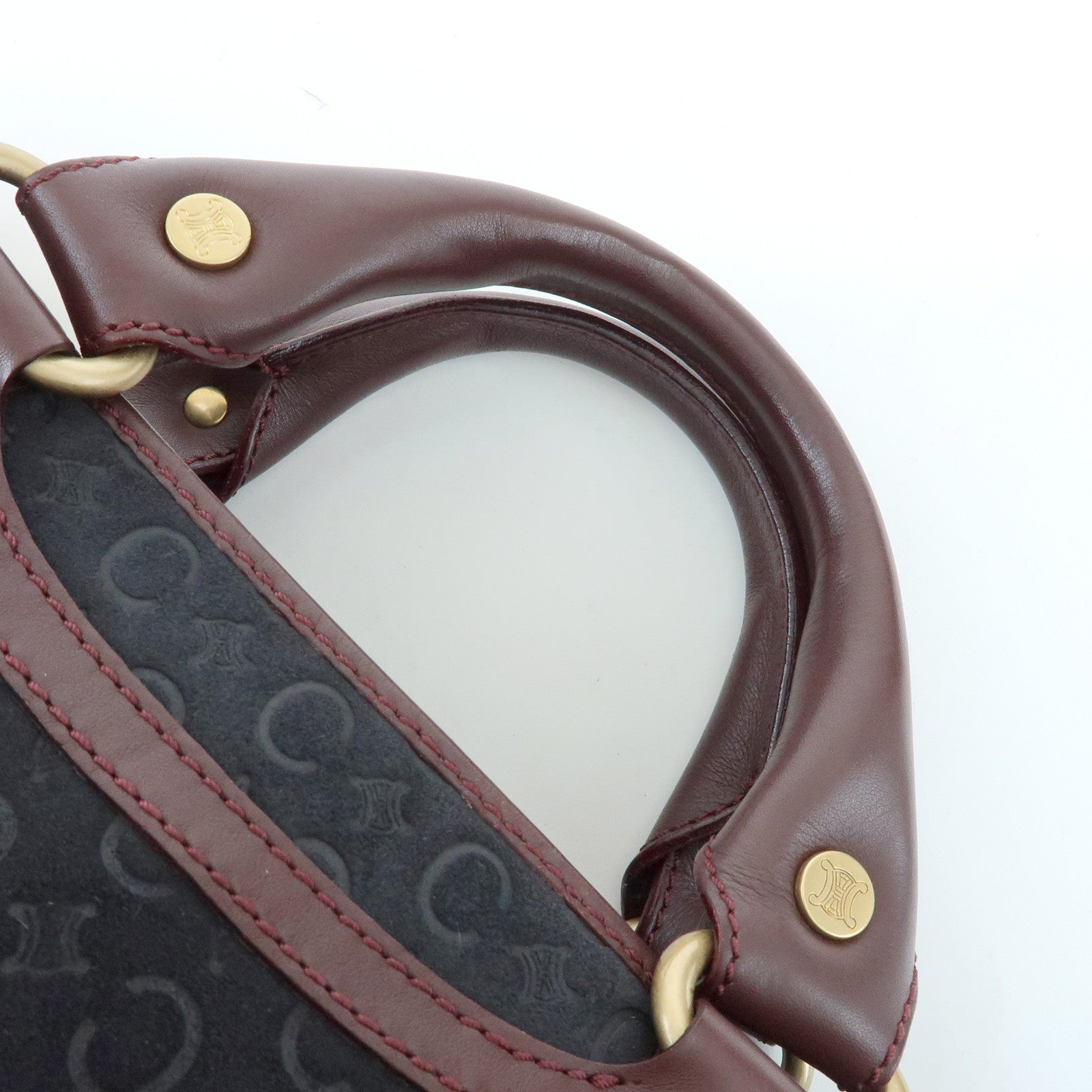 CELINE C Macadam Boogie Bag Suede Leather Hand Bag Black Bordeaux