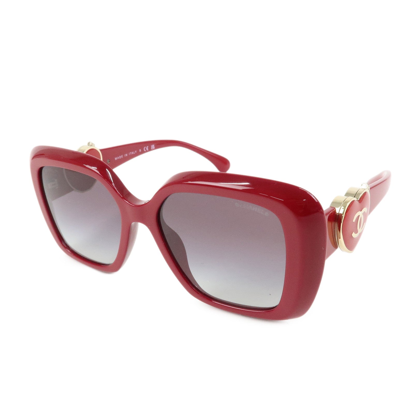 CHANEL COCO Mark Heart Plastic Sunglasses Red 5518-A 54□17 140 3N