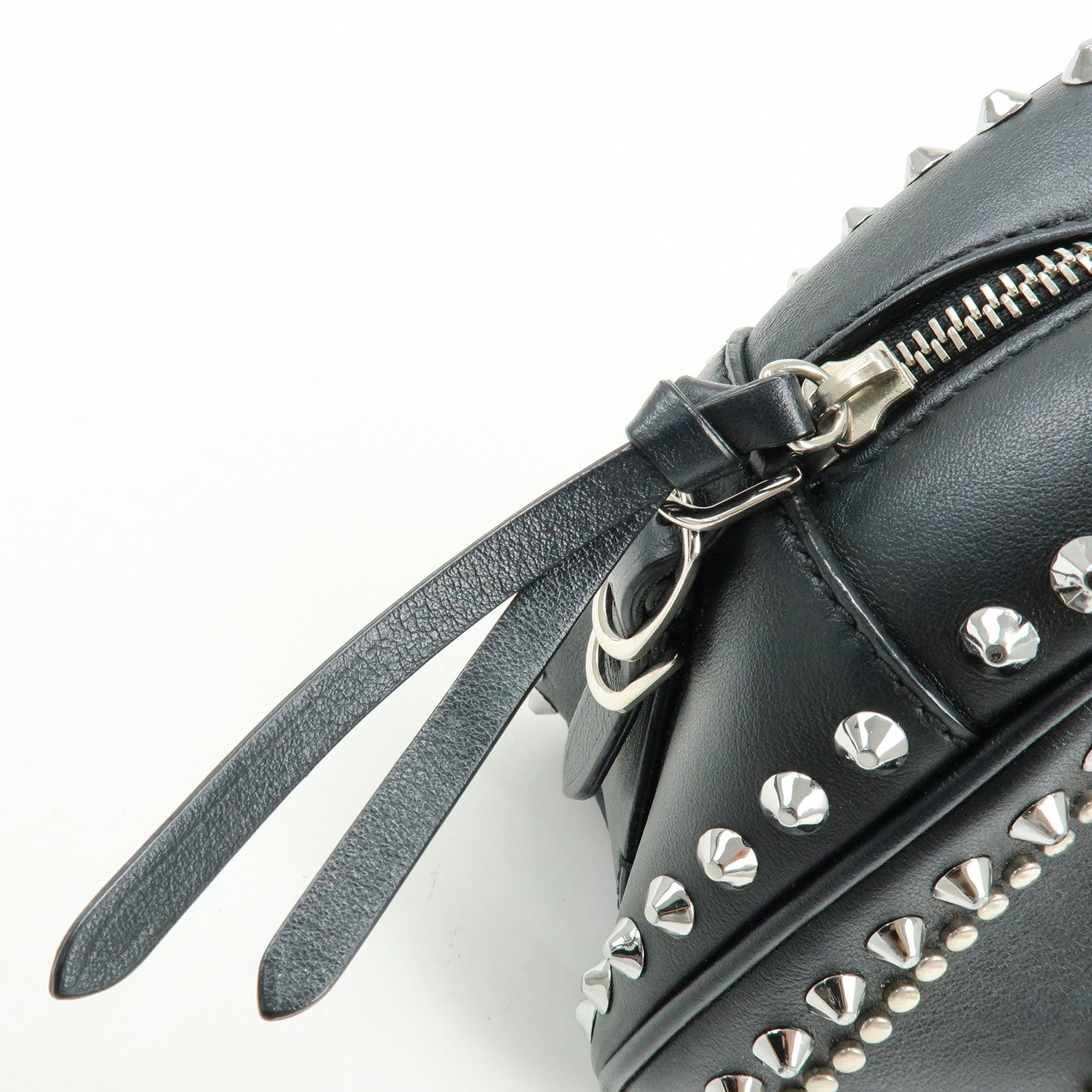 JIMMY CHOO Varenne Leather Bowling Bag Hand Bag Studs Black