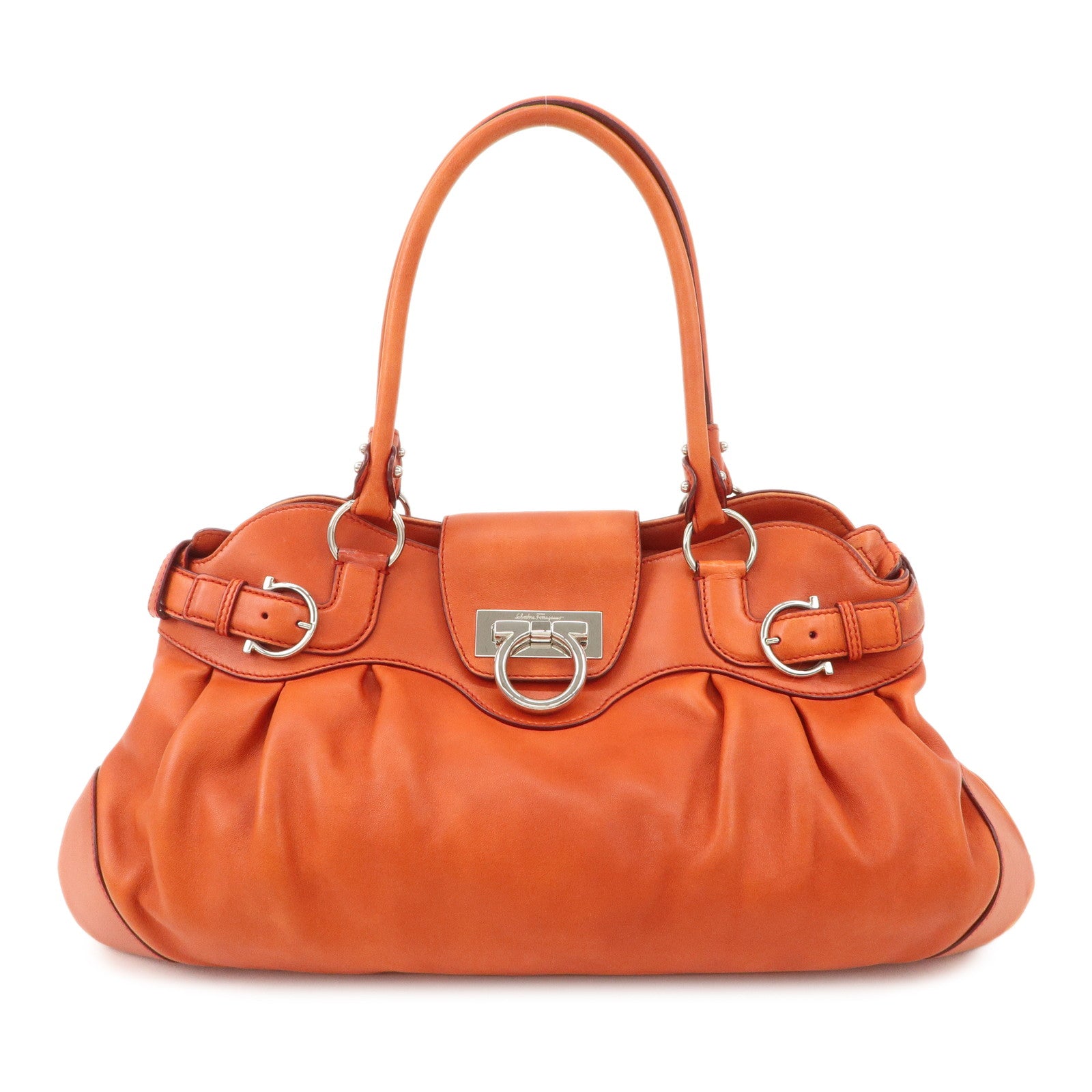 Ferragamo Gancini Gathered Shoulder Bag Hand Bag Orange