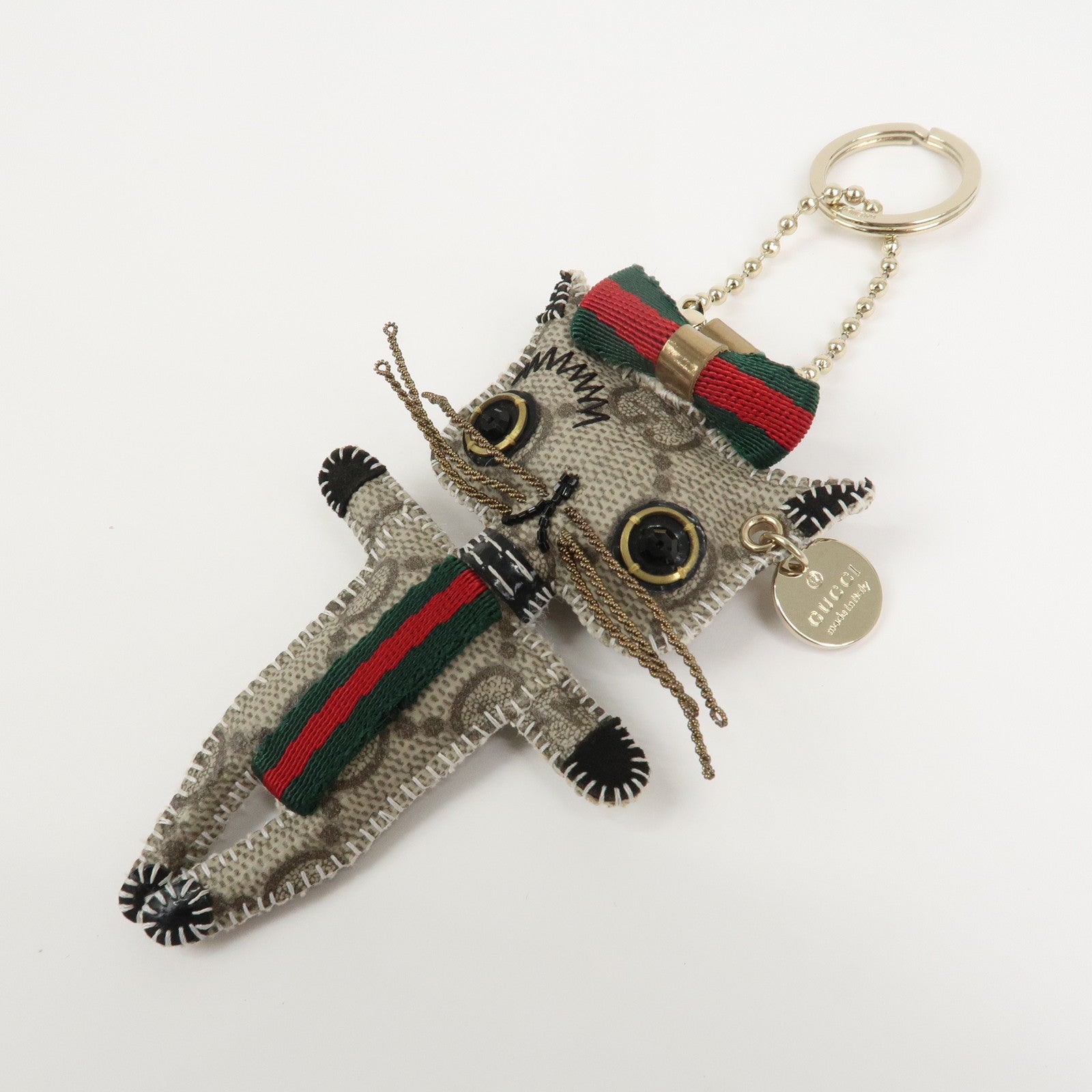 GUCCI Sherry GG Supreme Canvas Gucciori Cat Bag Charm Beige