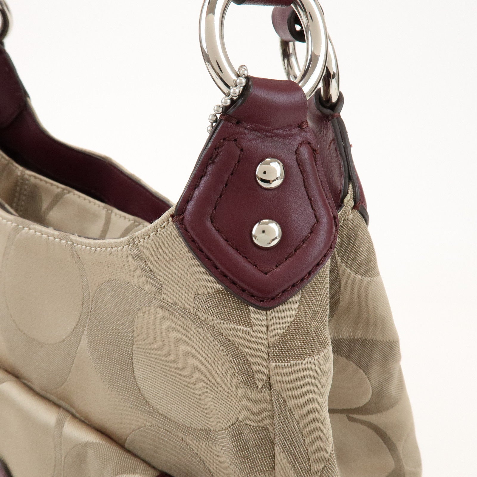 COACH Signature Canvas Leather Shoulder Bag Hand Bag Beige Bordeaux