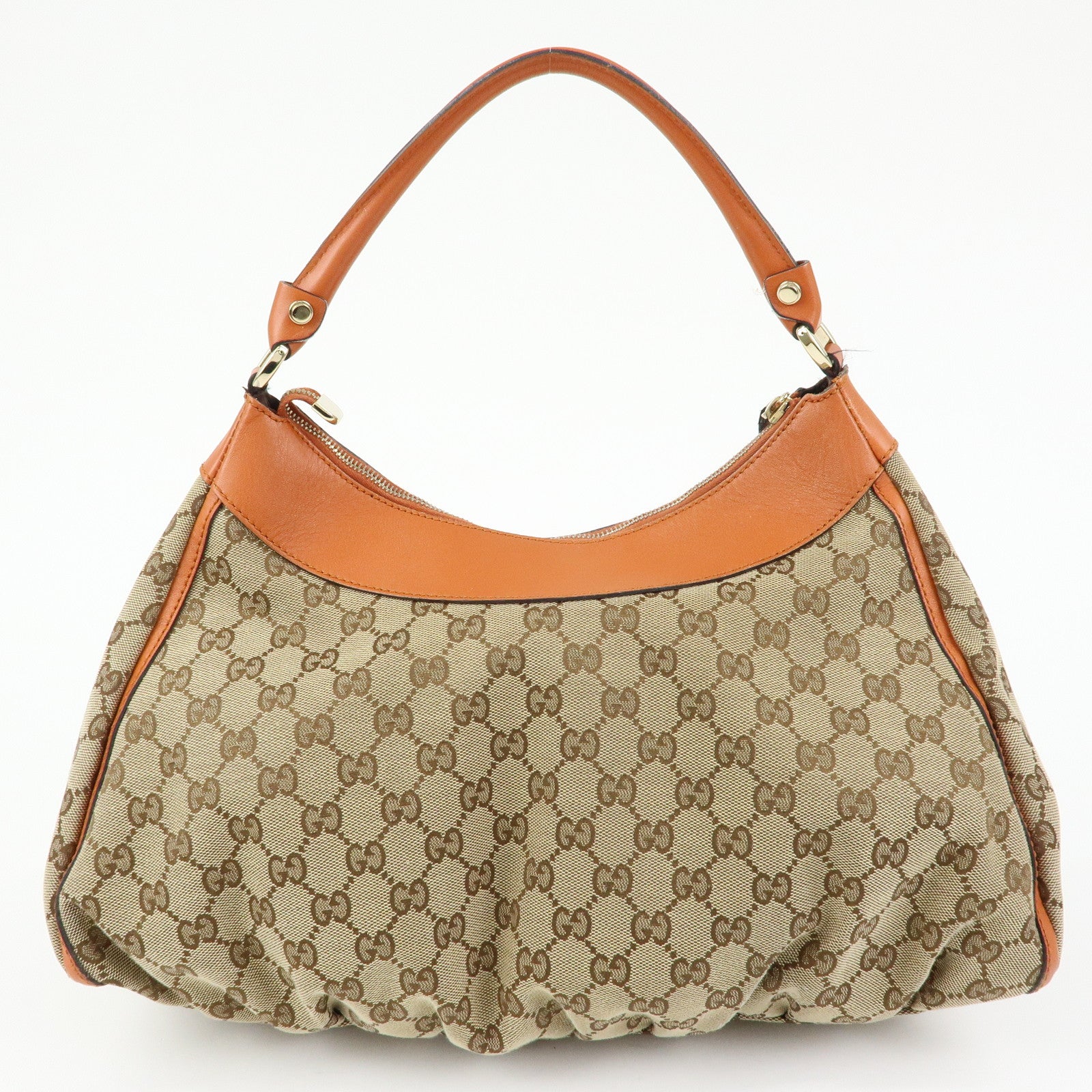 GUCCI Abbey GG Canvas Leather Shoulder Bag Beige Orange 189833