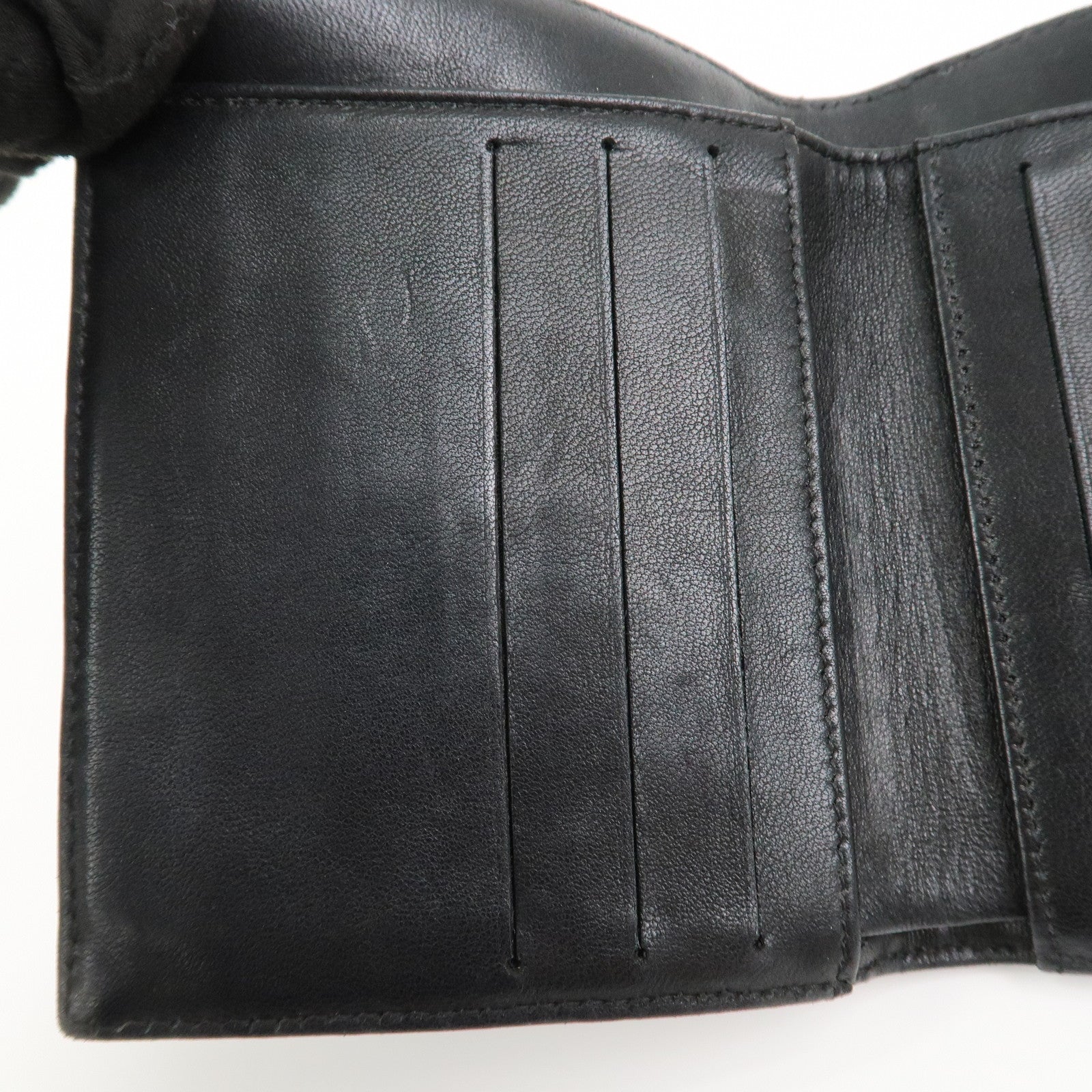 CHANEL Icon Line Lamb Skin W Flap Bi-fold Wallet Black A24212