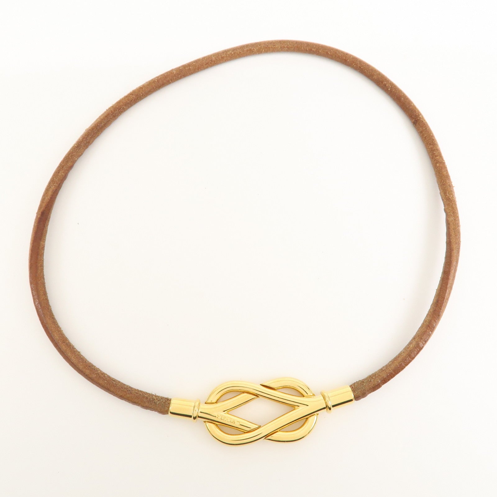 HERMES Leather Double Tour Jumbo Metal Bracelet Choker Brown