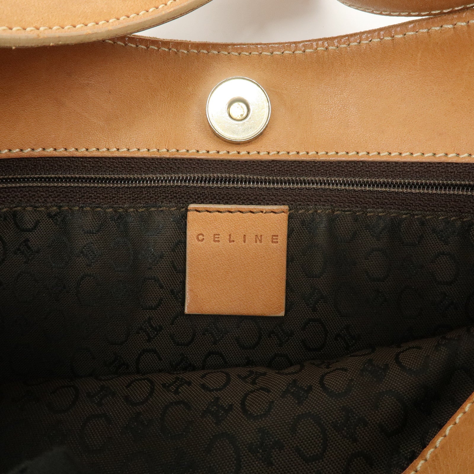 CELINE C Macadam Leather Suede Shoulder Bag Hand Bag Beige