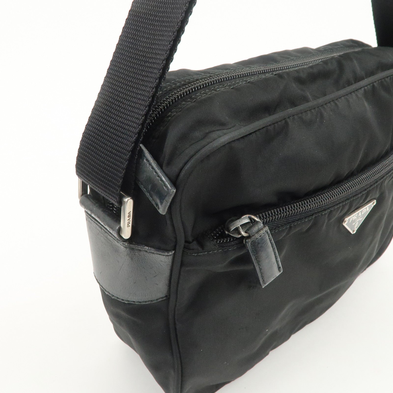 PRADA Triangle Logo Nylon Shoulder Bag Crossbody Bag Black BT0166