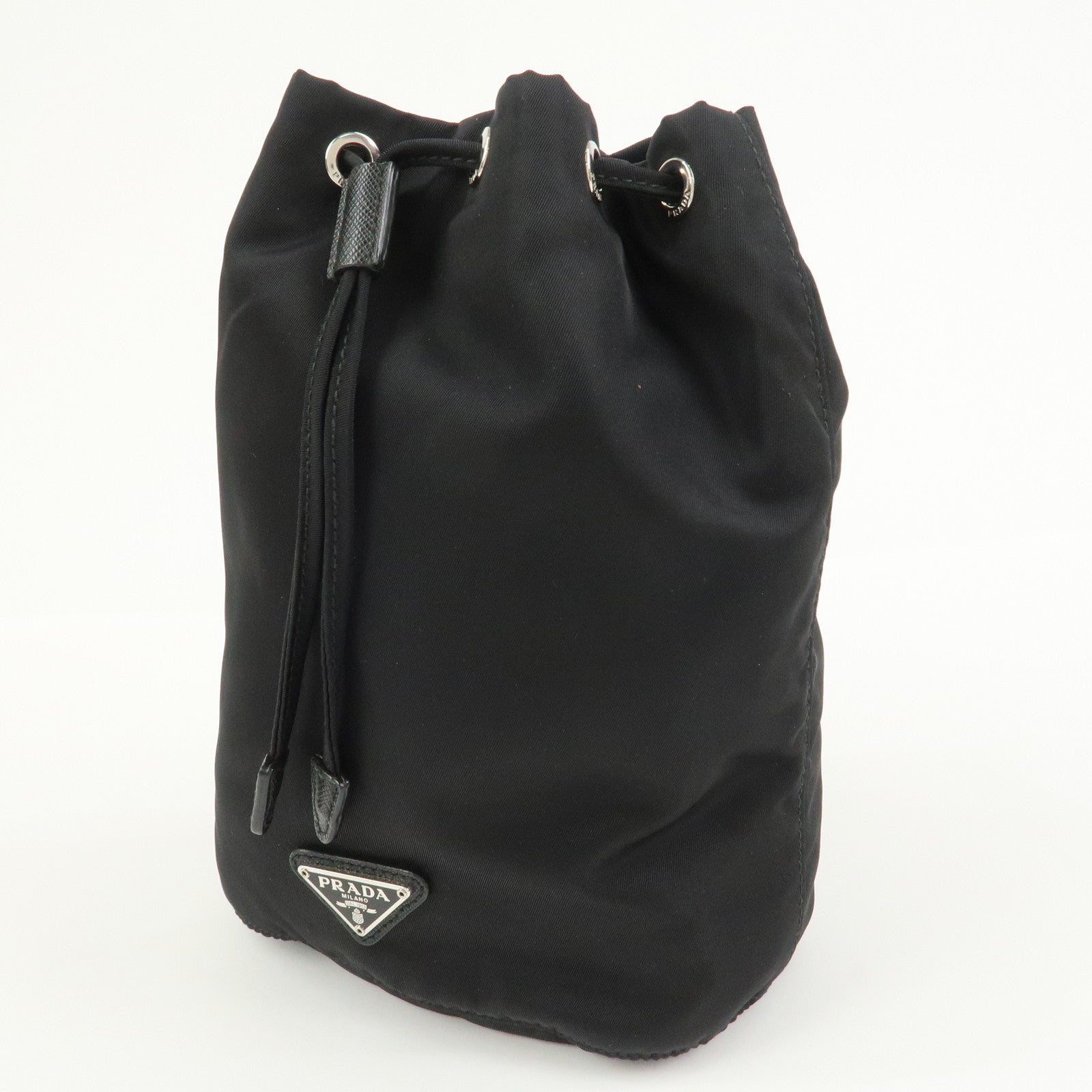 PRADA Nylon Saffiano Leather Cosmetic Makeup Pouch Black 1NA369