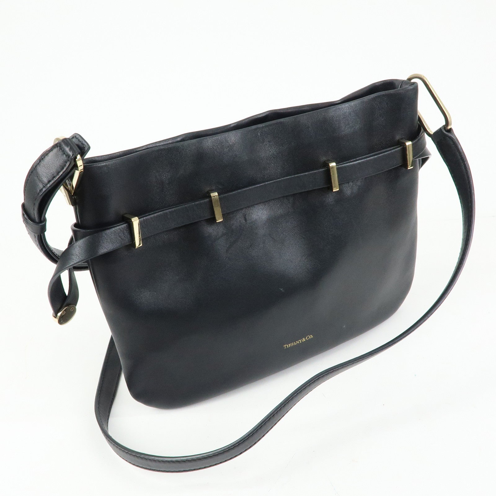 Tiffany & Co Logo Leather Shoulder Bag Crossbody Bag Black