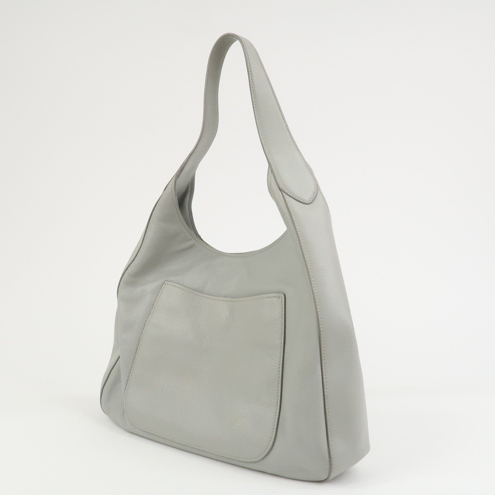 PRADA Logo Leather Shoulder Bag Hand Bag Gray 1BC013