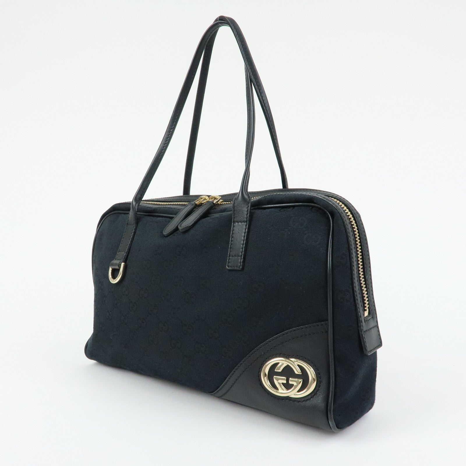 GUCCI Interlocking G Abbey GG Canvas Leather Tote Bag Black 169971