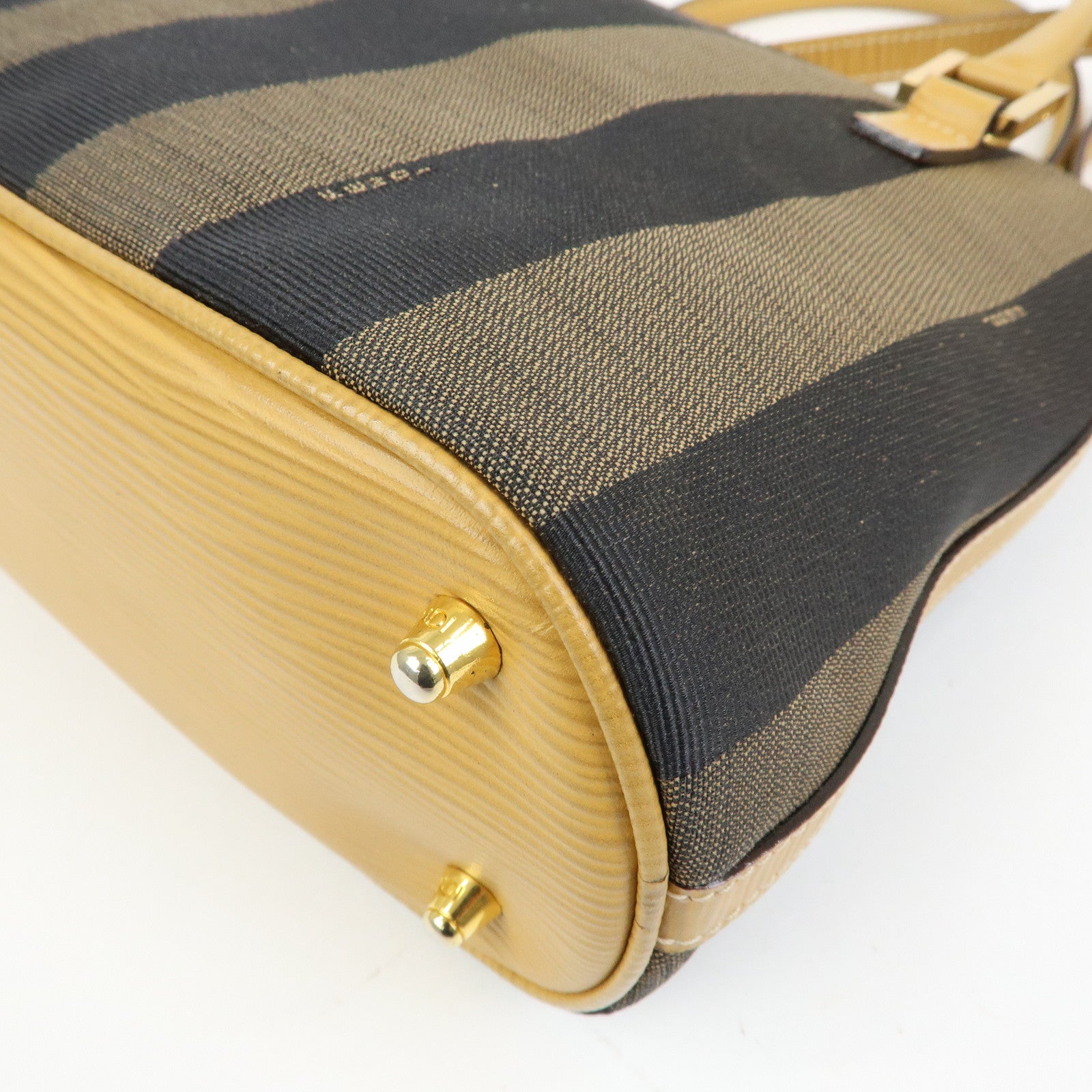 FENDI Pequin Canvas Leather 2Way Bag Hand Bag Shoulder Bag Brown