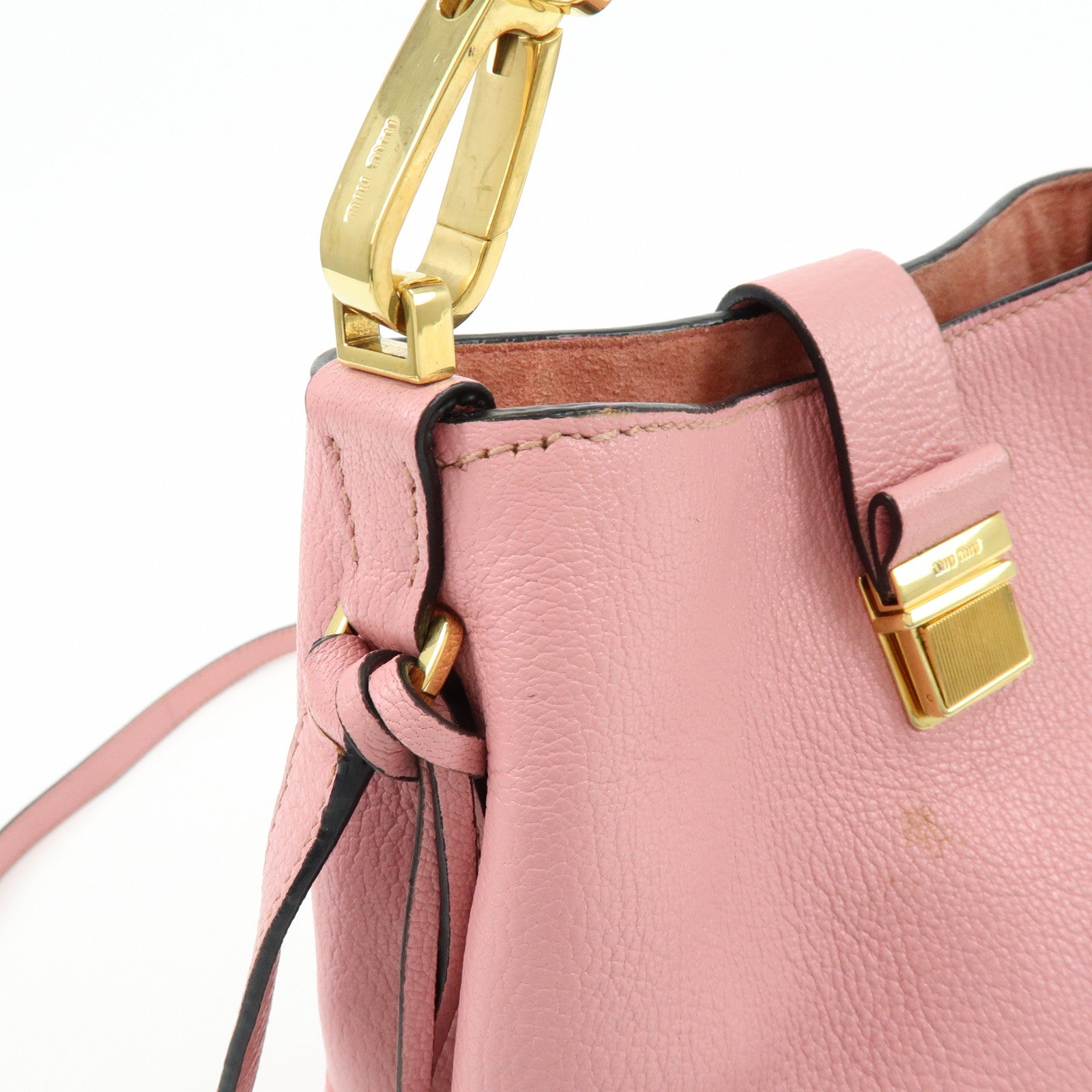 MIU MIU Madras Leather 2Way Bag Hand Bag Shoulder Bag Pink RR1951