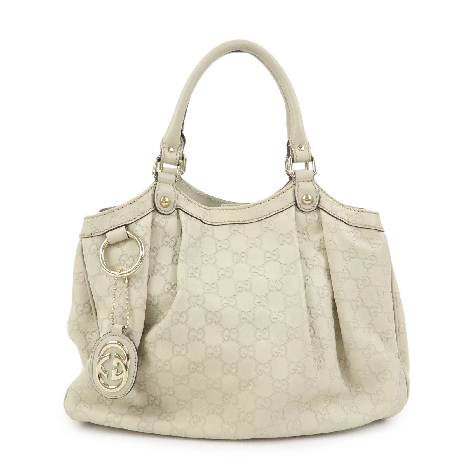 GUCCI Sukey Interlocking G Guccissima Leather Hand Bag Ivory 211944