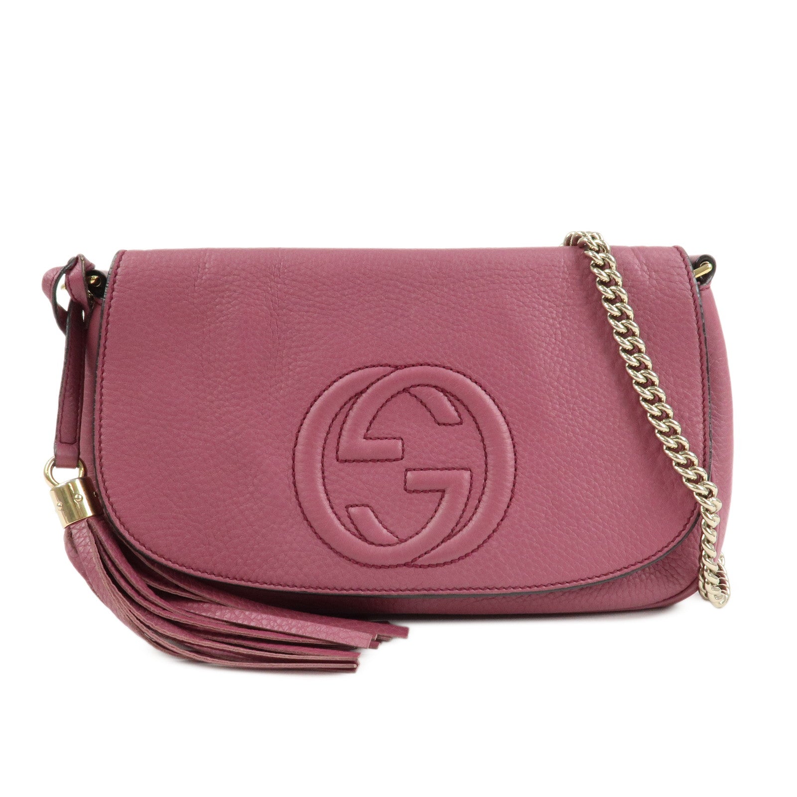 GUCCI SOHO Leather Chain Shoulder Bag Purse Purple 336752