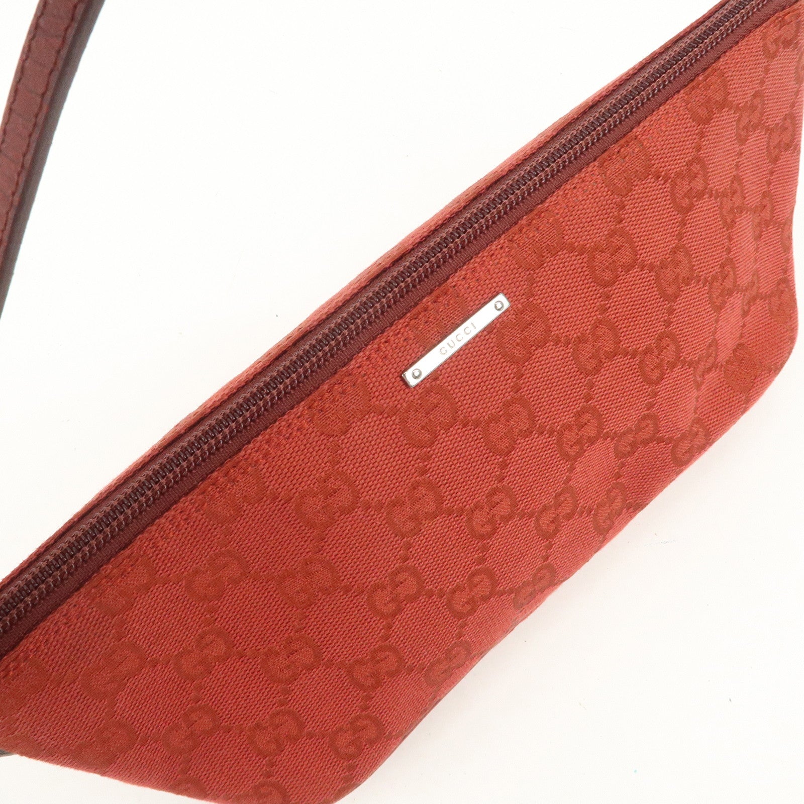 GUCCI Boat Bag GG Canvas Leather Accessory Poach Hand Bag Red 07198