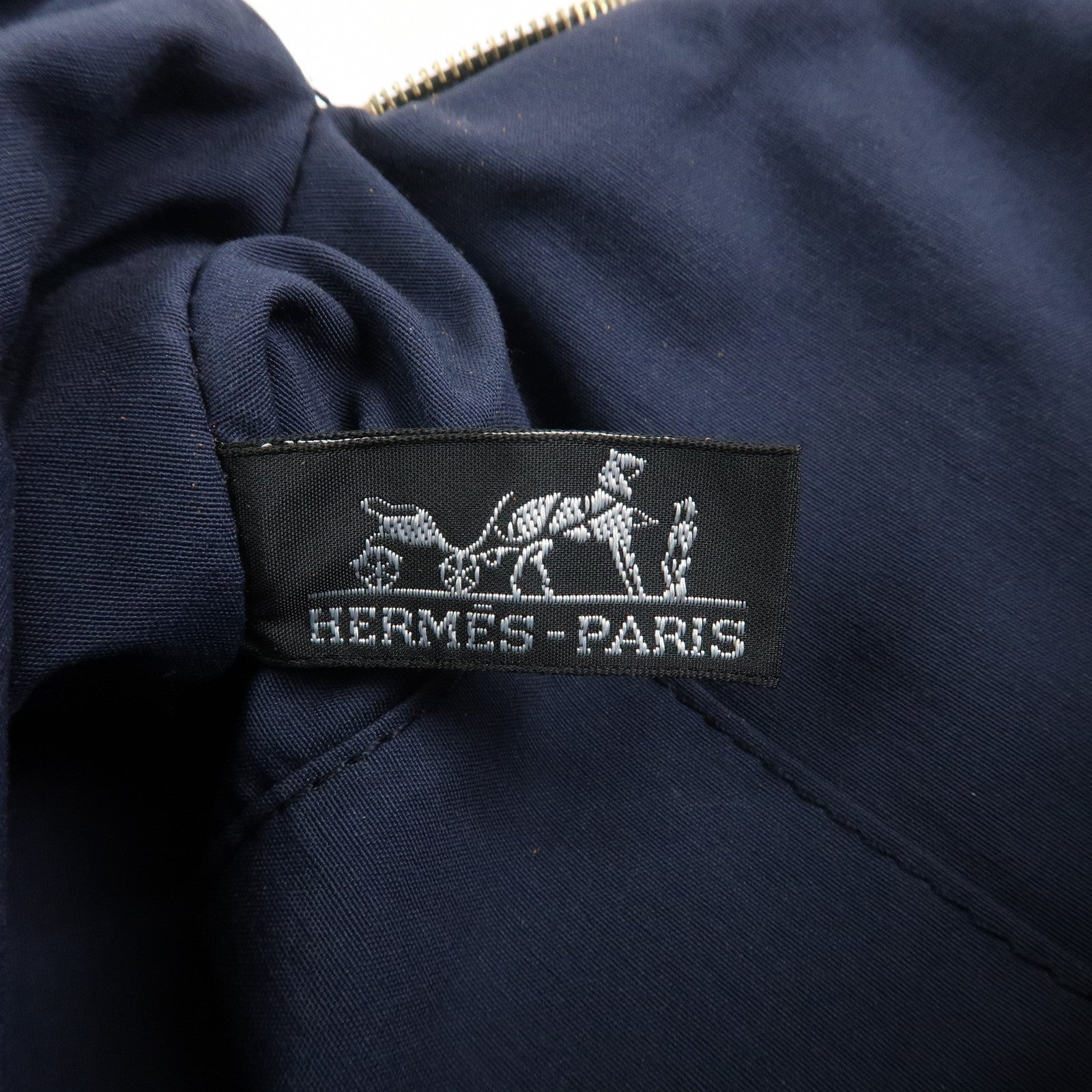 HERMES Canvas Leather Bolide Pouch MM Cosmetic Pouch Navy