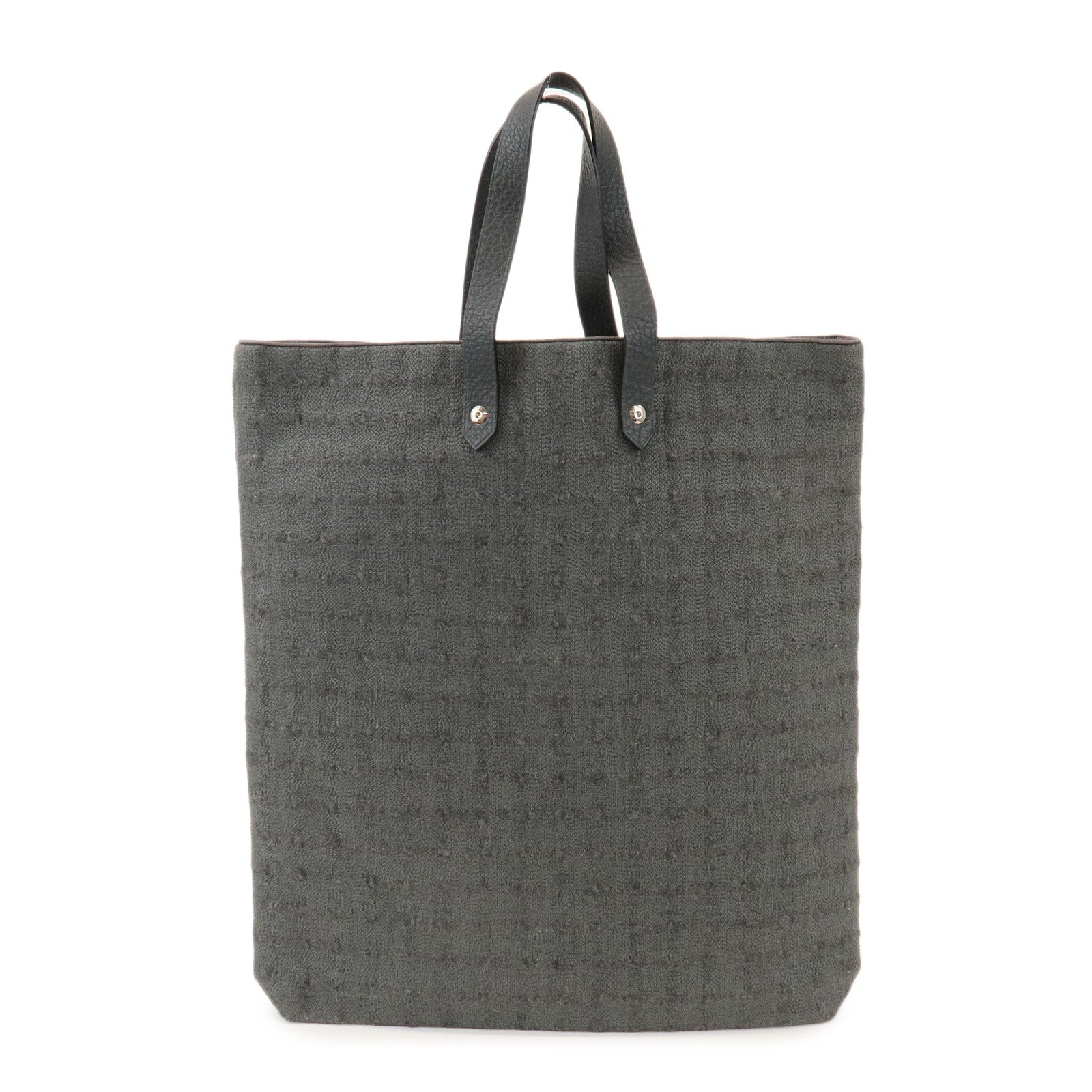 HERMES Amedaba GM Canvas Leather Tote Bag Hand Bag Grey