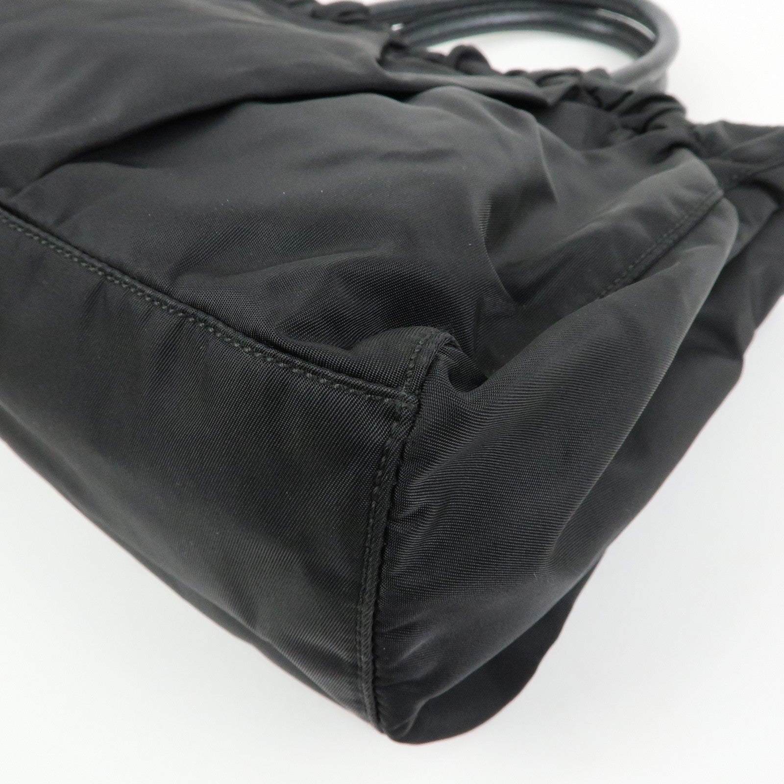 PRADA Triangle Logo Ribbon Nylon Leather 2Way Hand Bag Black BN1631