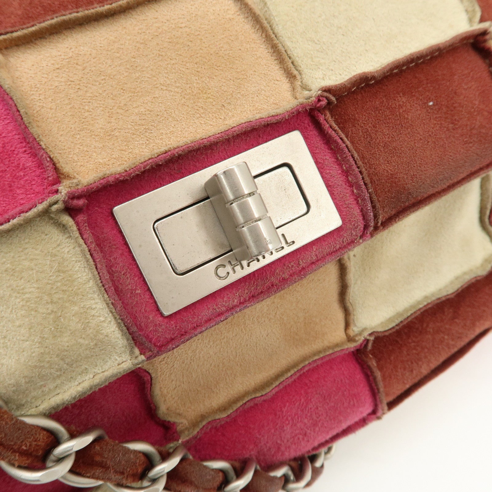 CHANEL 2.55 Suede Patchwork Chain Shoulder Bag Multicolor A14528 Used