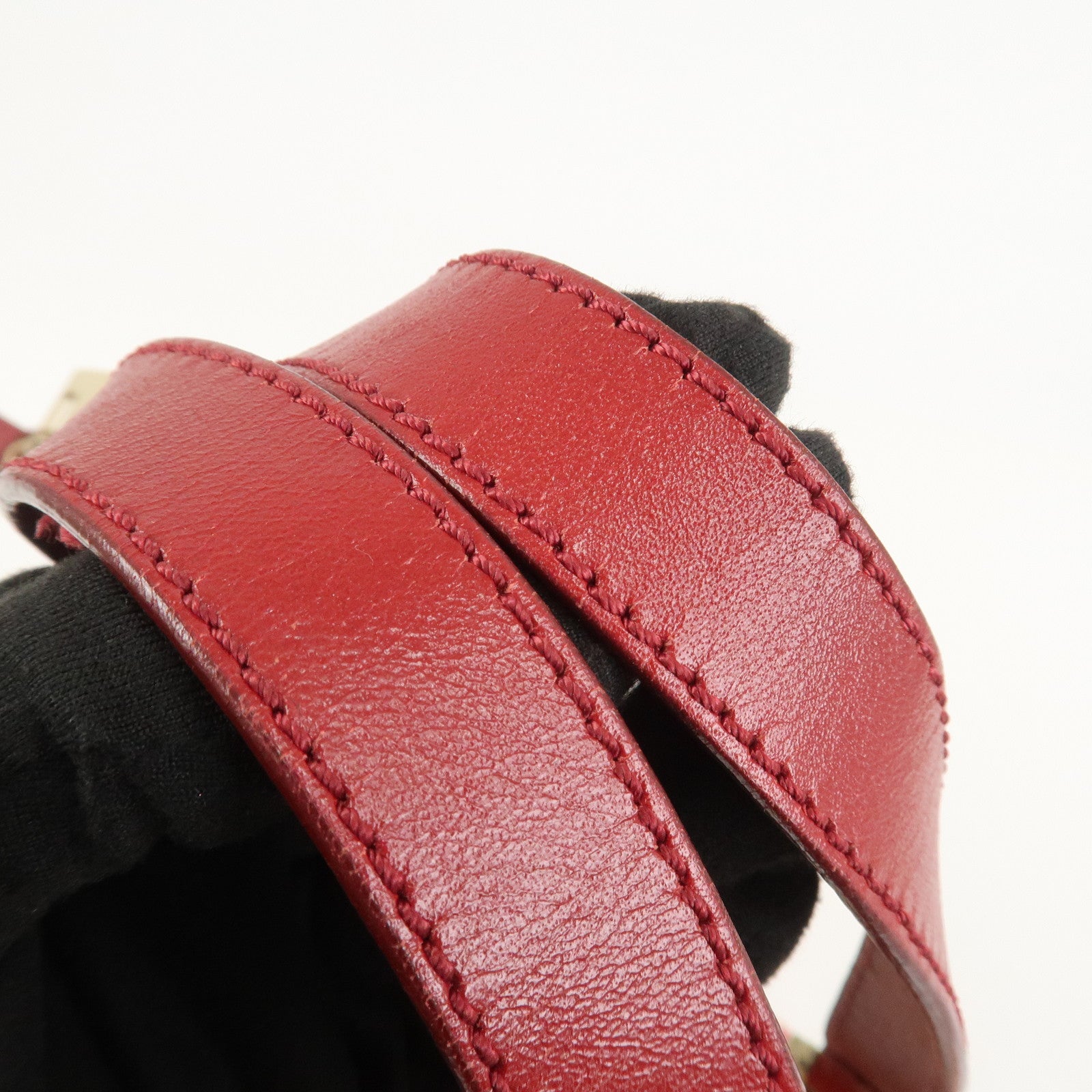 FENDI Zucchino Canvas Leather Tote Bag Hand Bag Beige Red 8BH134