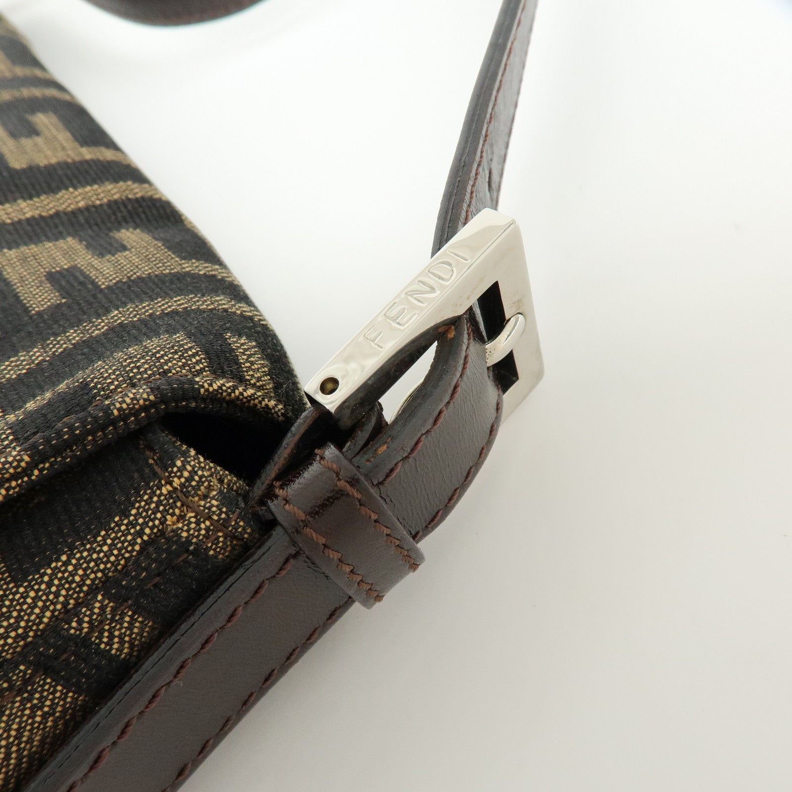 FENDI Mamma Baguette Jacquard Canvas Leather Hand Bag 17132642