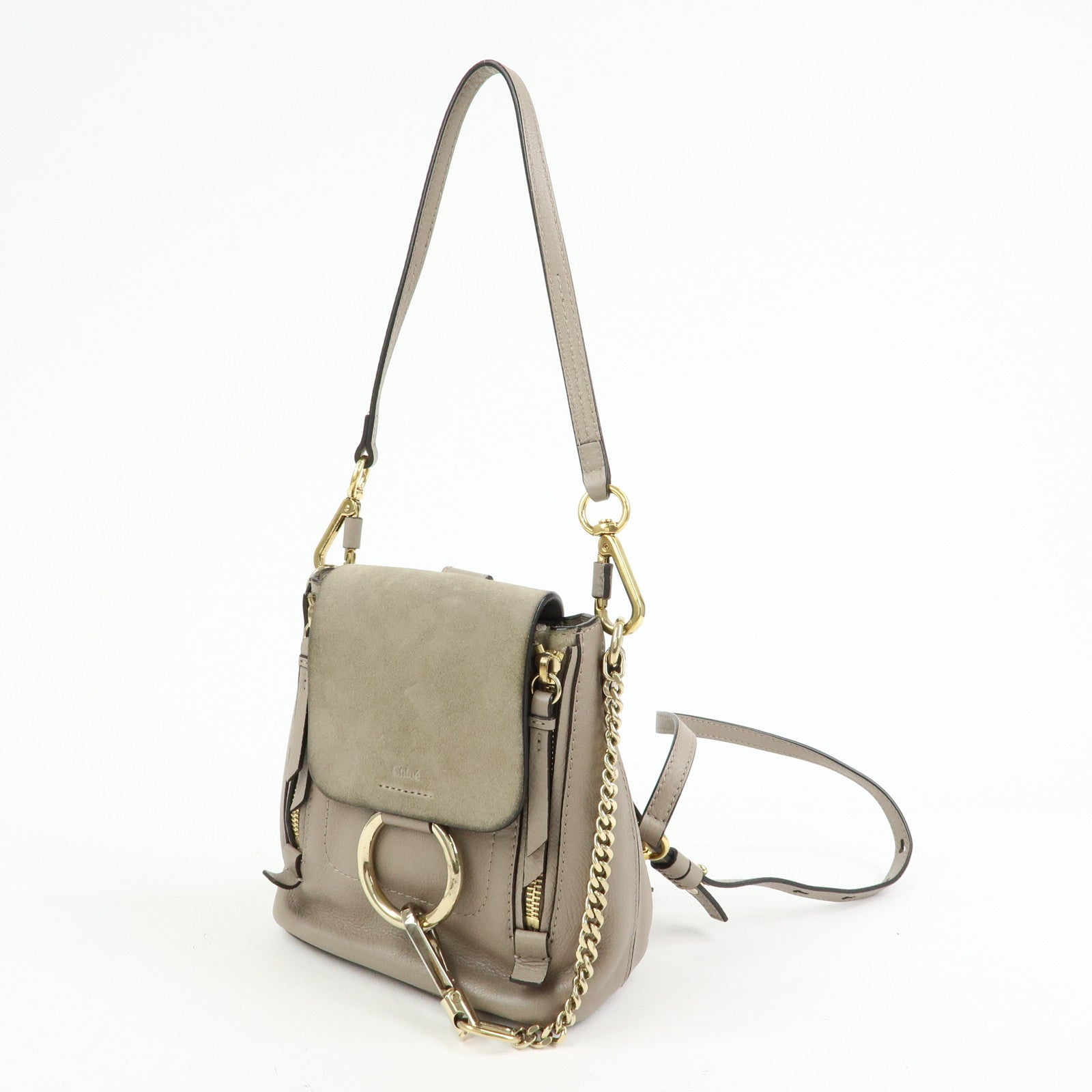 Chloe Faye Suede Leather 2Way Bag Shoulder Bag Backpack Gray