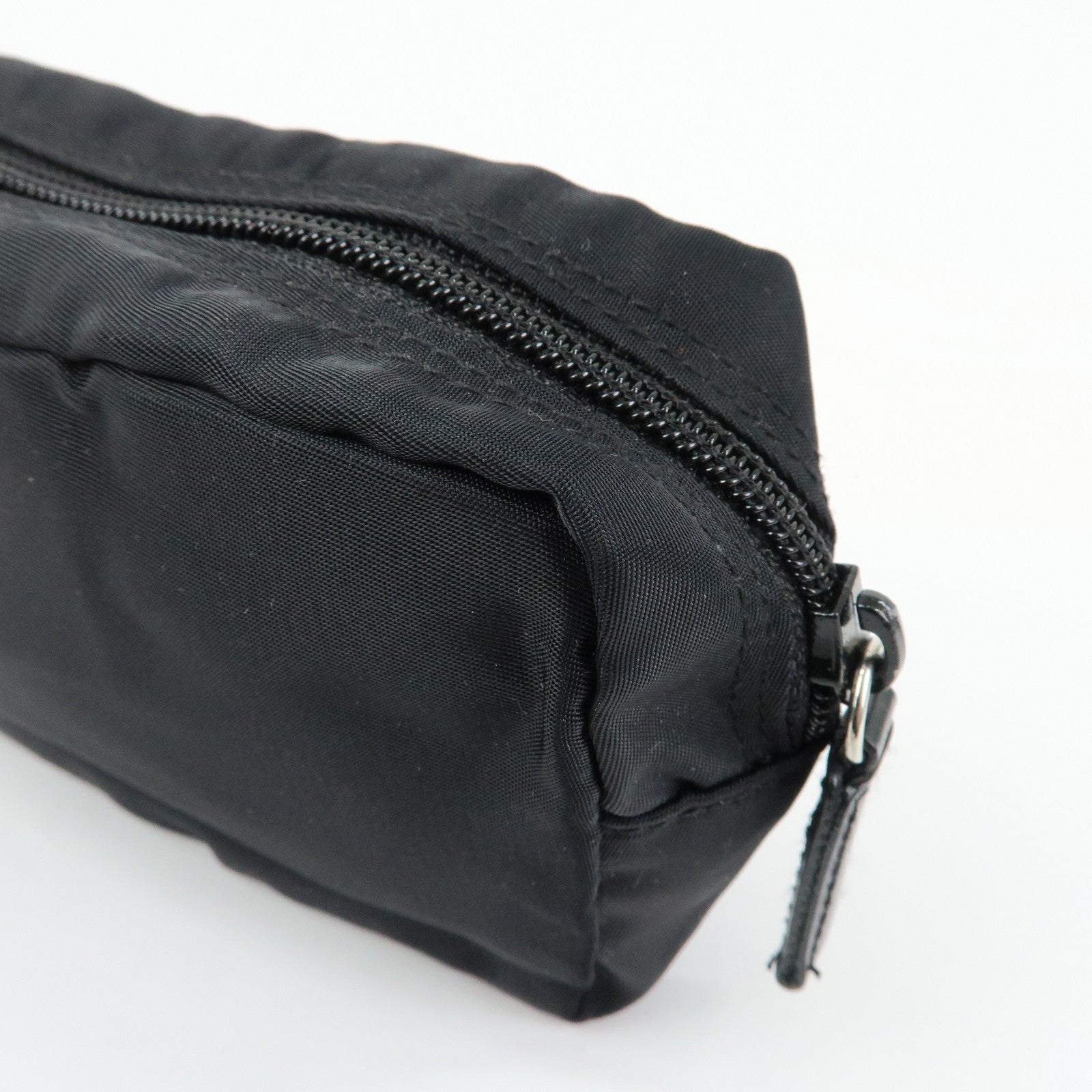 PRADA Triangle Logo Nylon Cosmetic Pouch Makeup Bag Black