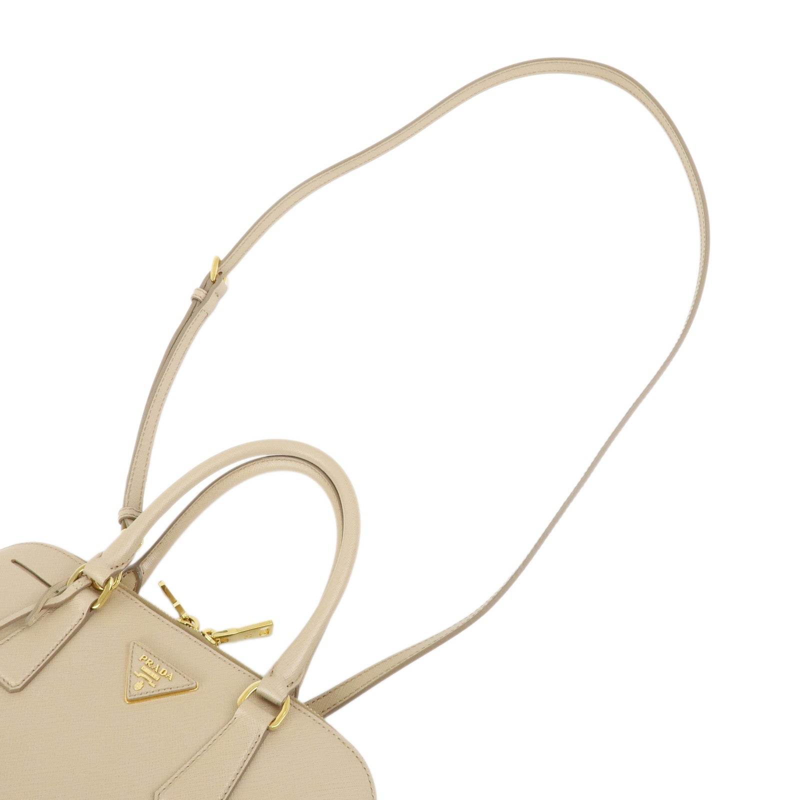 PRADA Triangle Logo Saffiano Leather 2Way Shoulder Bag Beige BL0837