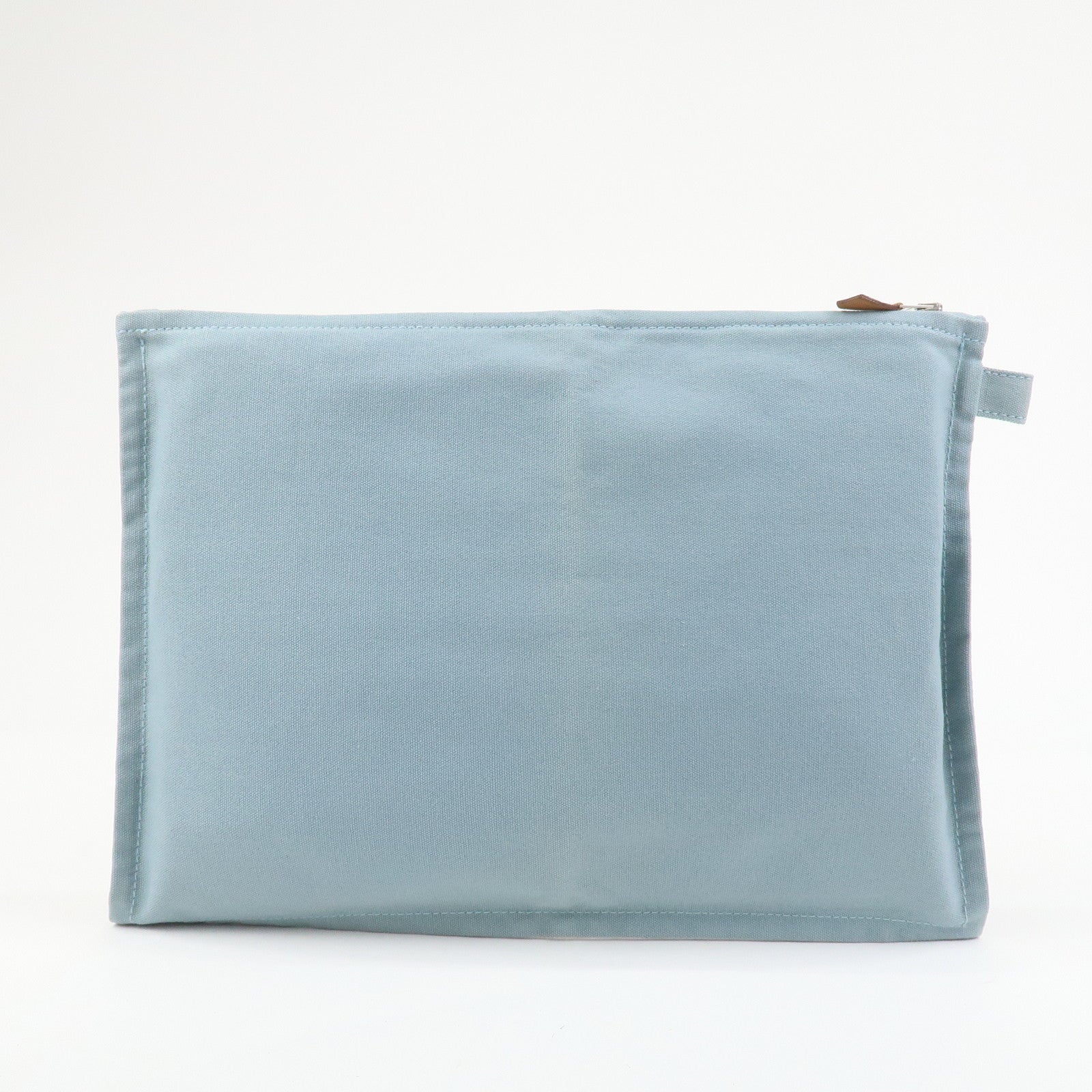 HERMES Bora Bora GM Cotton Leather Pouch Light Blue