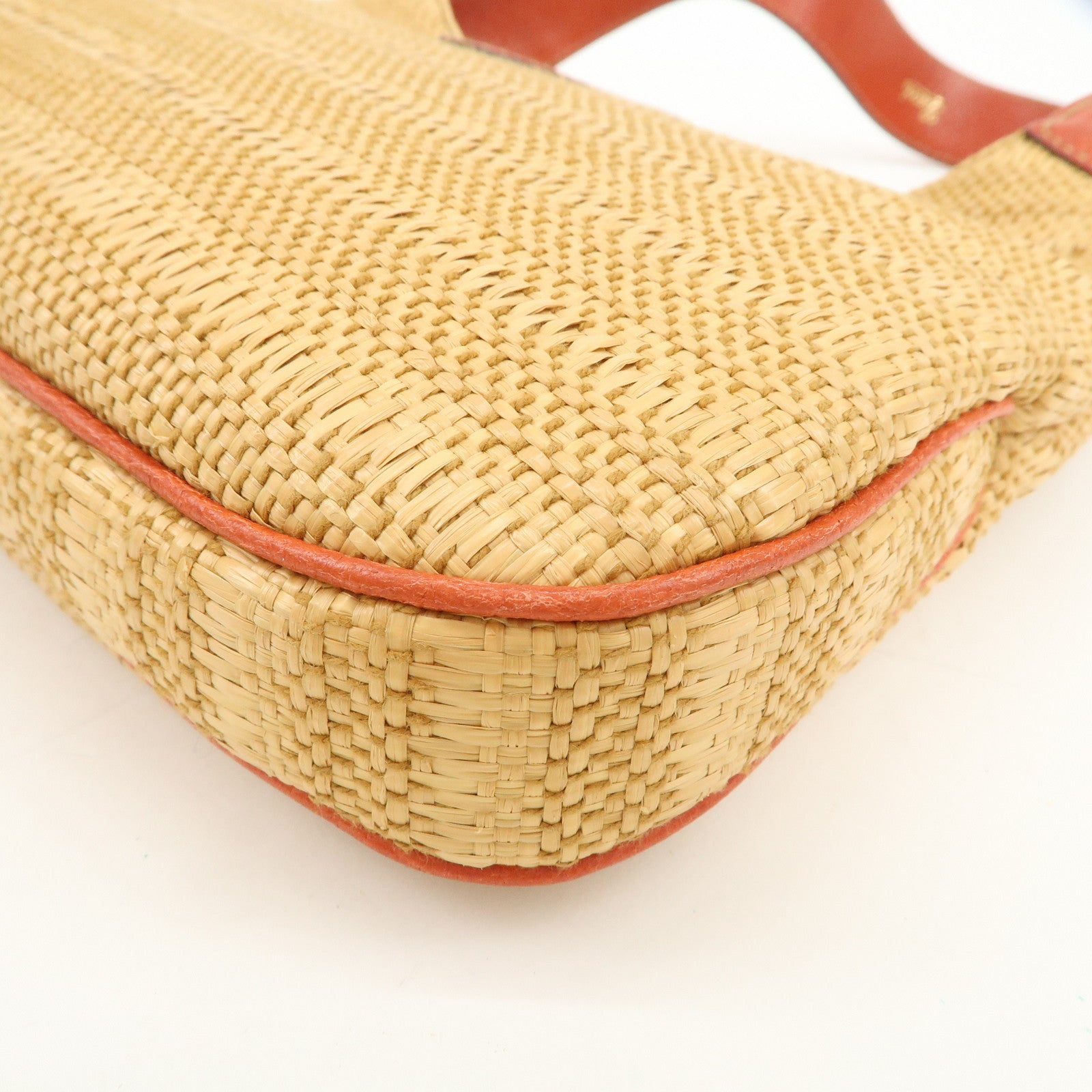 GUCCI New Jackie Raffia Leather Shoulder Bag Natural Orange 140040