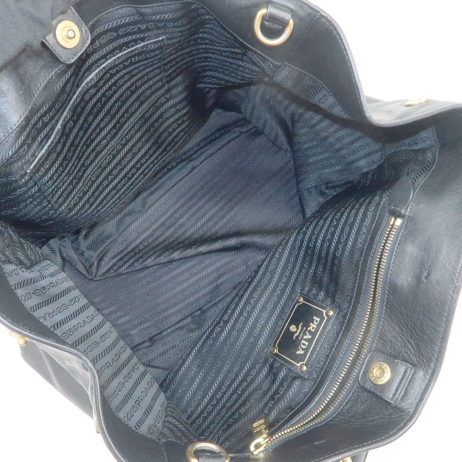 PRADA Logo Leather 2Way Hand Bag Tote Bag Shoulder Bag Black BN2151