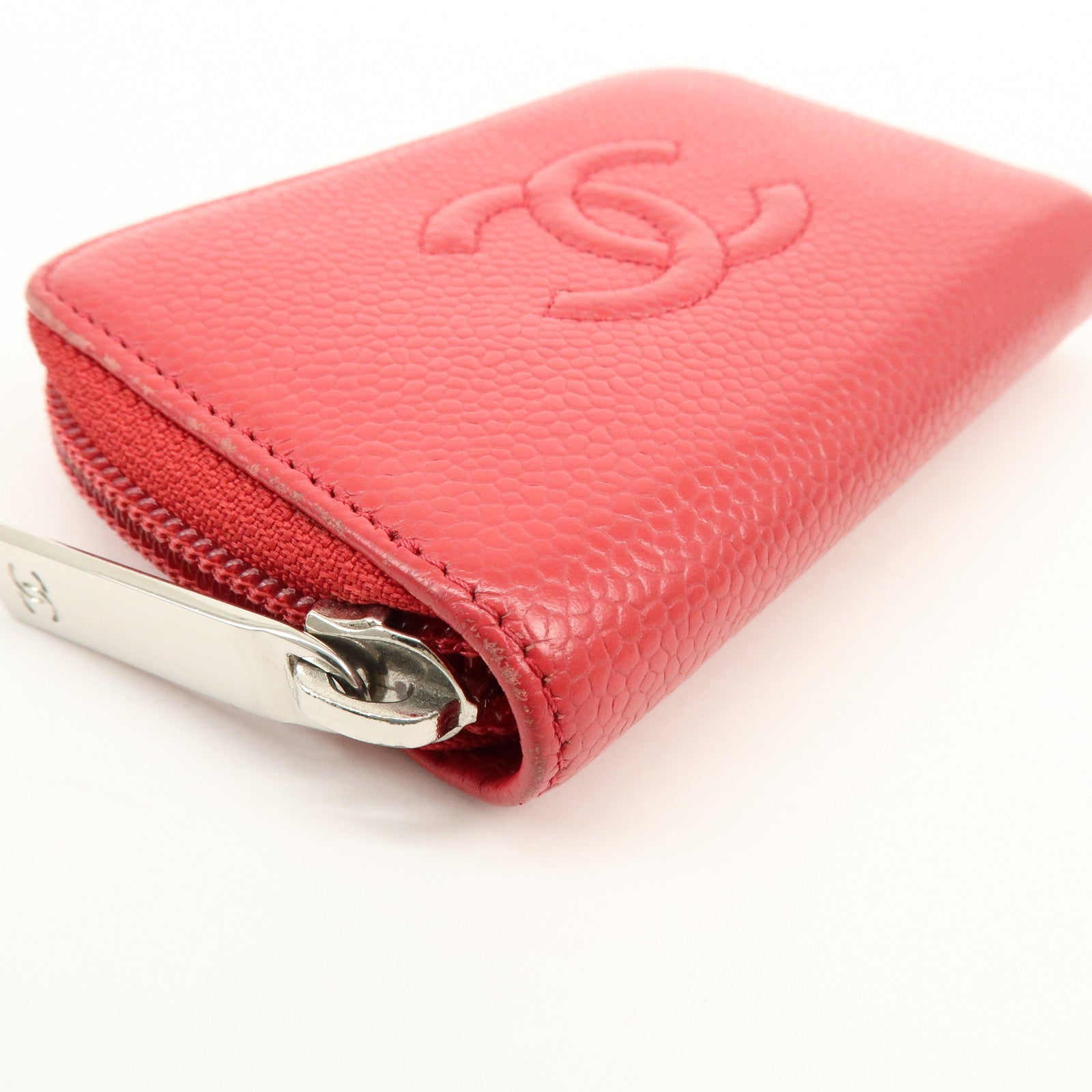 CHANEL COCO Mark Caviarskin Card Case Coin Case Red A68890