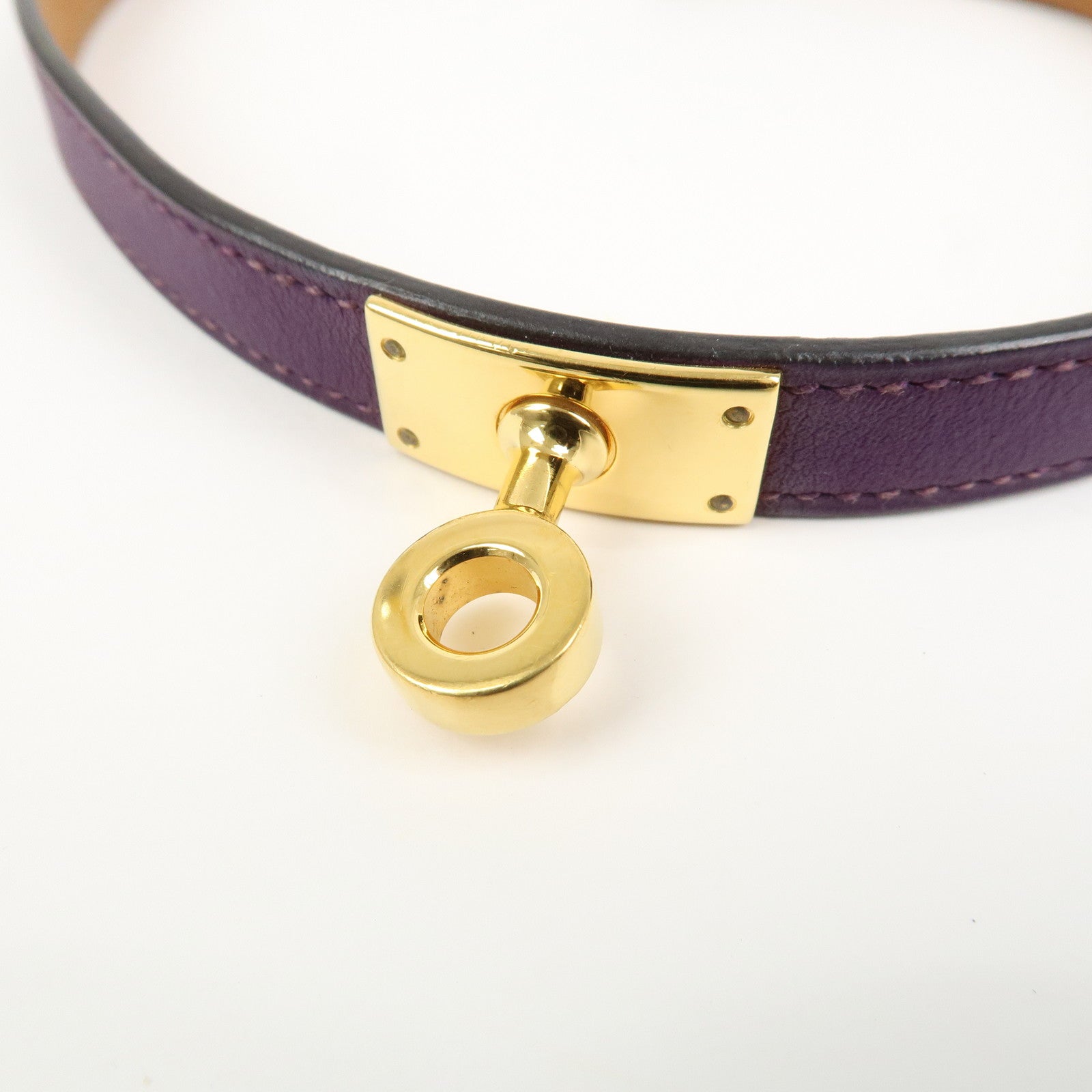 HERMES Leather Mini Kelly Double Tour Bracelet Q Stamped Purple