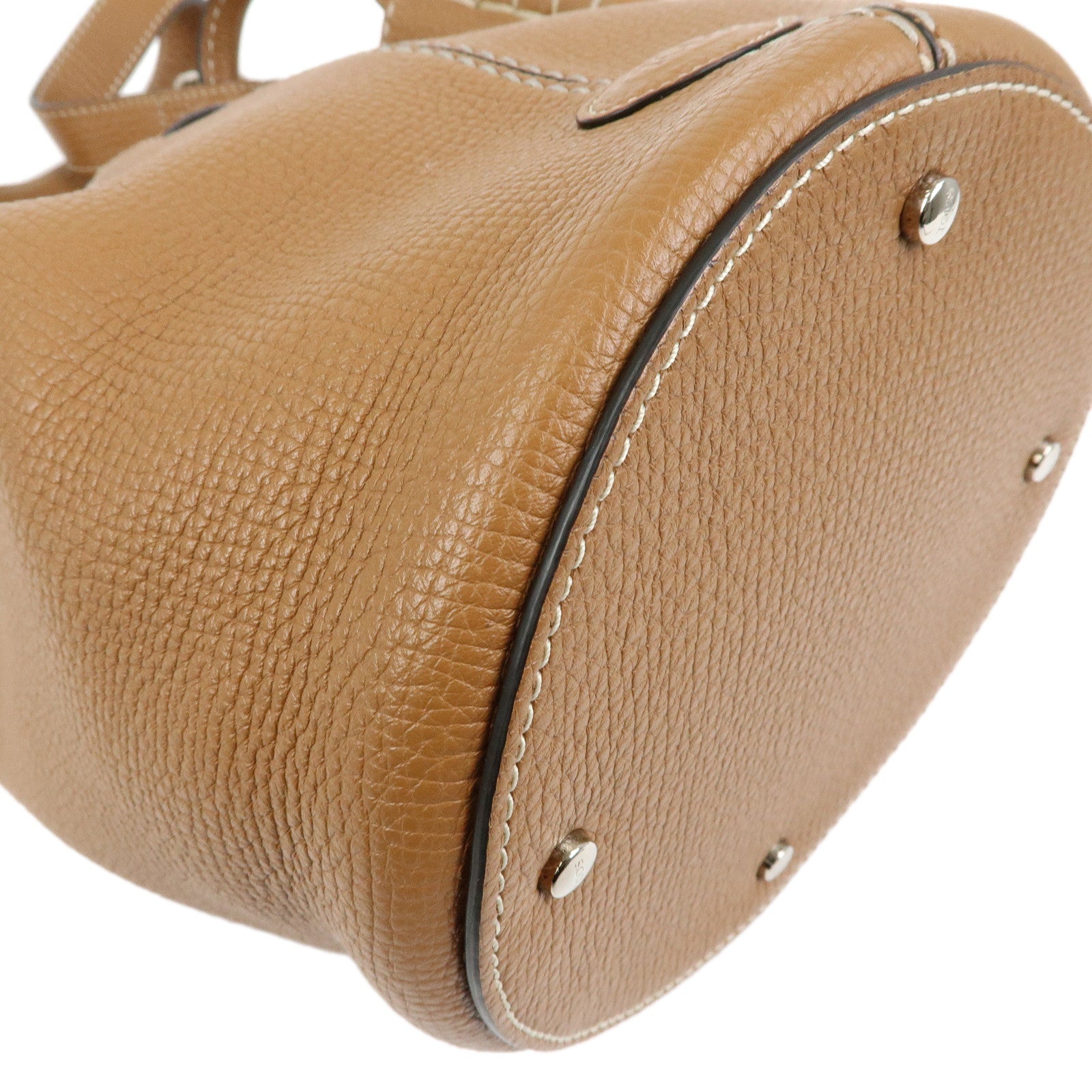 TOD'S T Timeless Leather 2Way Drawstring Bag Hand Bag Light Brown