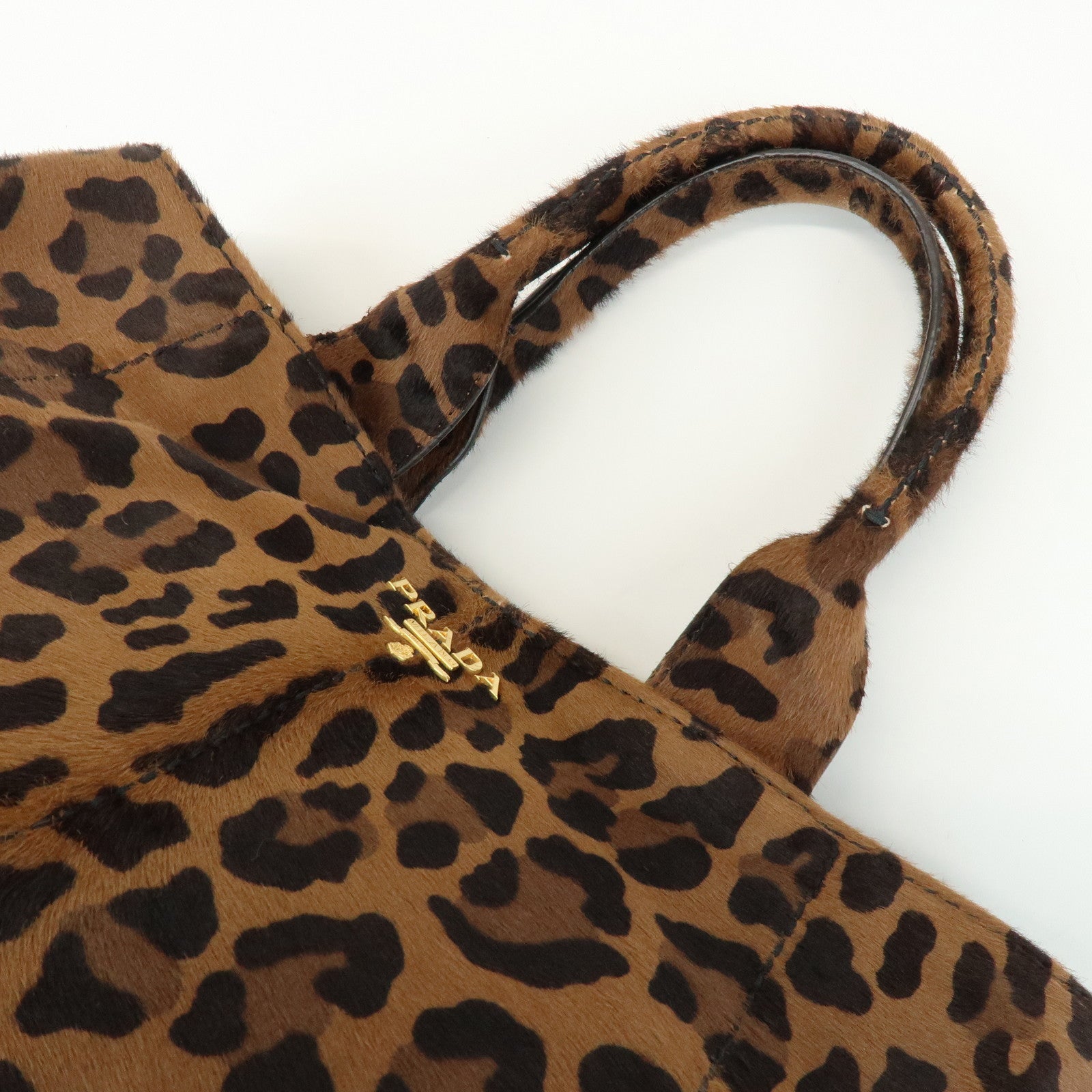 PRADA Canapa Large Unborn Calf Tote Bag Hand Bag Brown BN1872