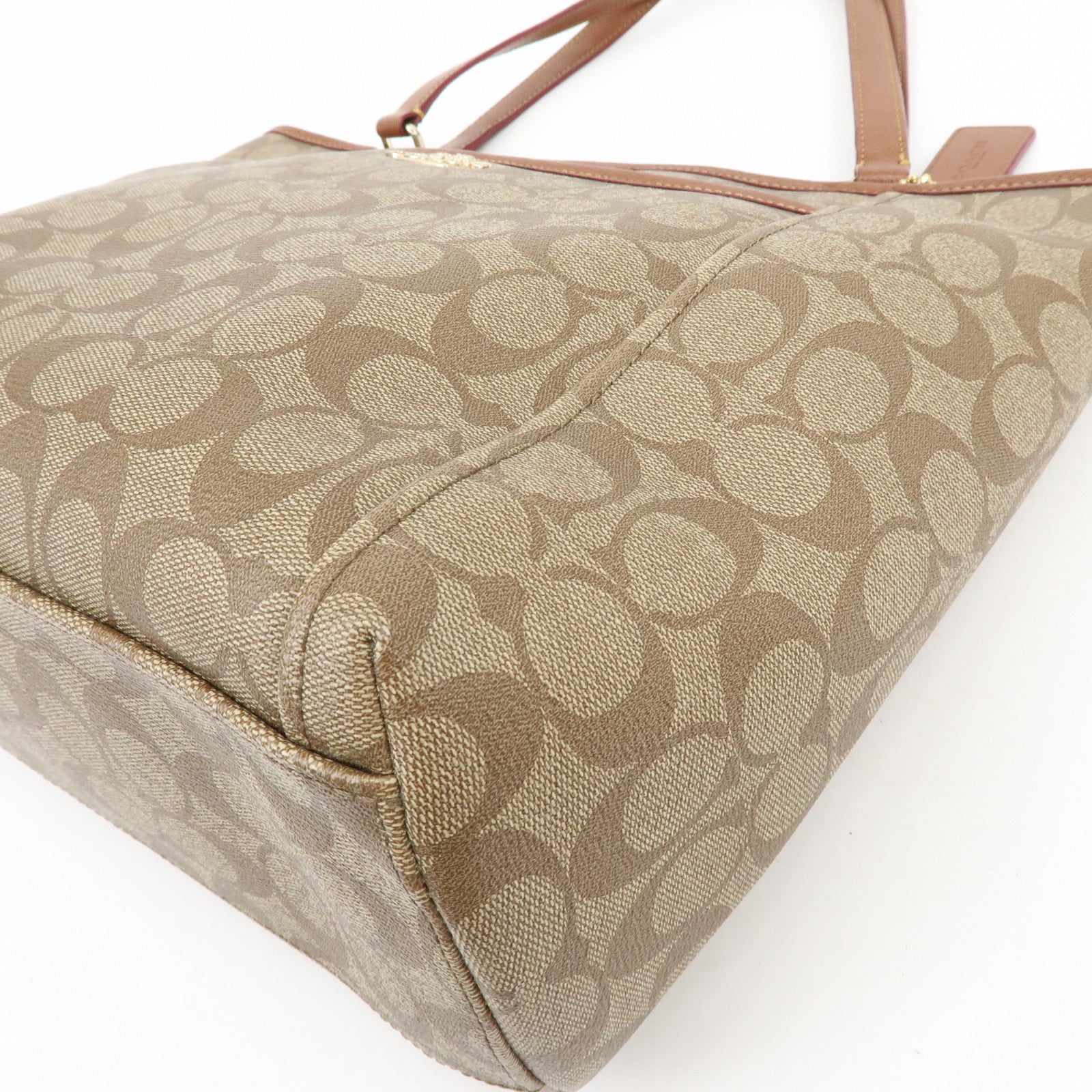COACH Signature PVC Leather 2Way Shoulder Bag Tote Bag Beige Brown