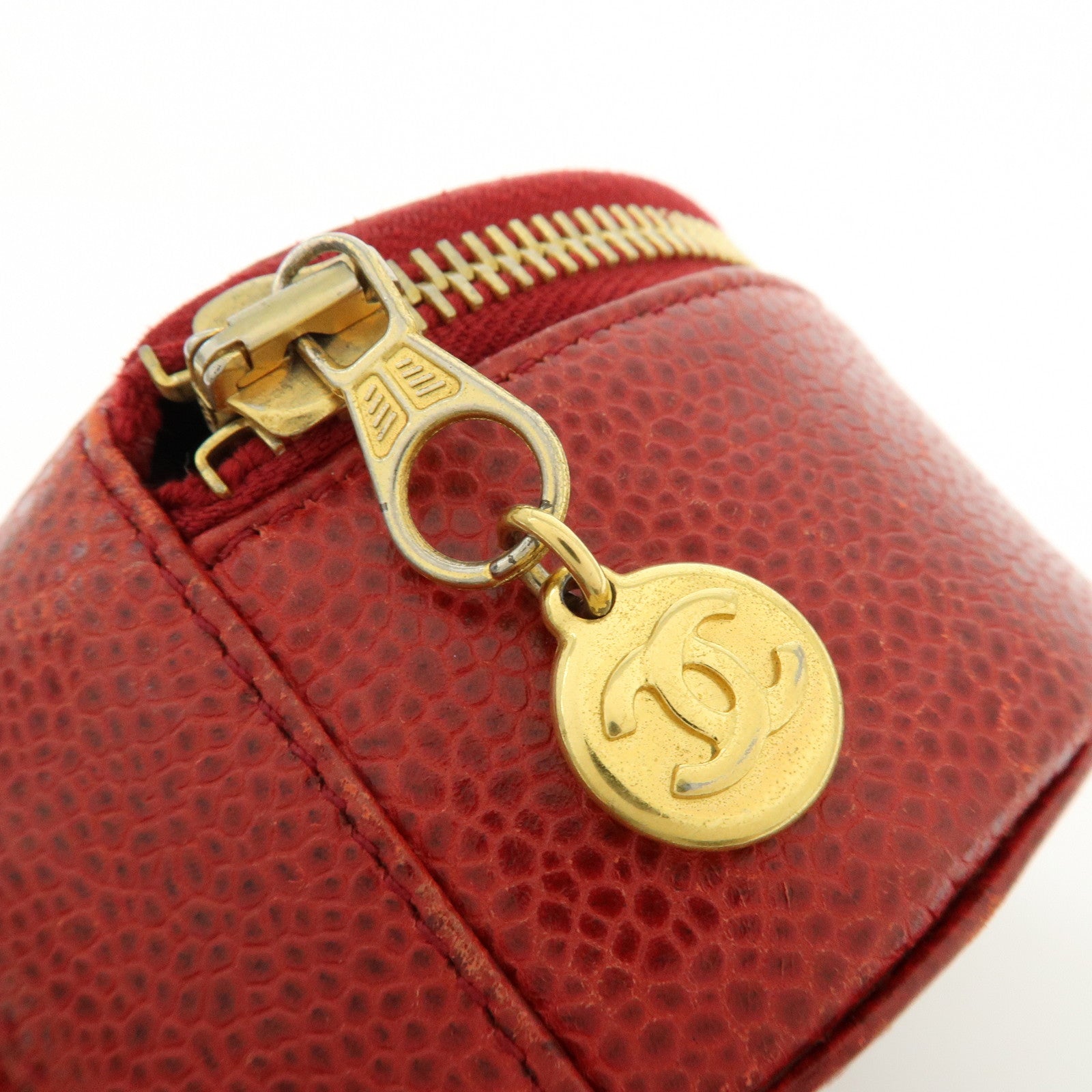 CHANEL COCO Mark Caviarskin Cosmetic Pouch Jewelry Case Red