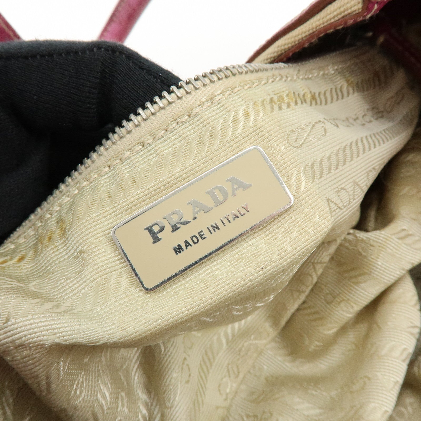 PRADA Triangle Logo Canvas Leather Hand Bag Beige Purple BR0811