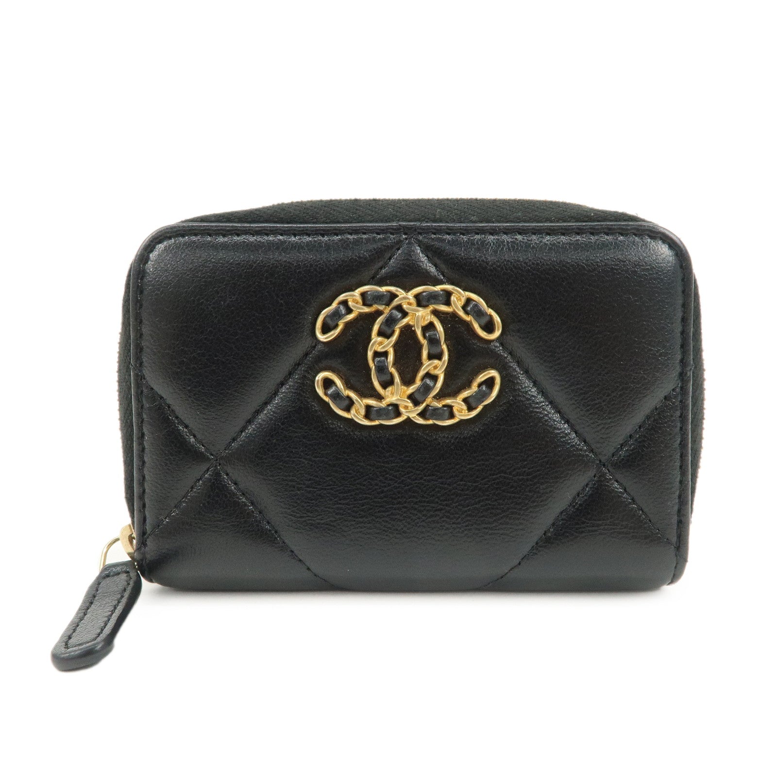 CHANEL COCO Mark Matelasse Lamb Skin Round Zippy Coin Purse AP0949