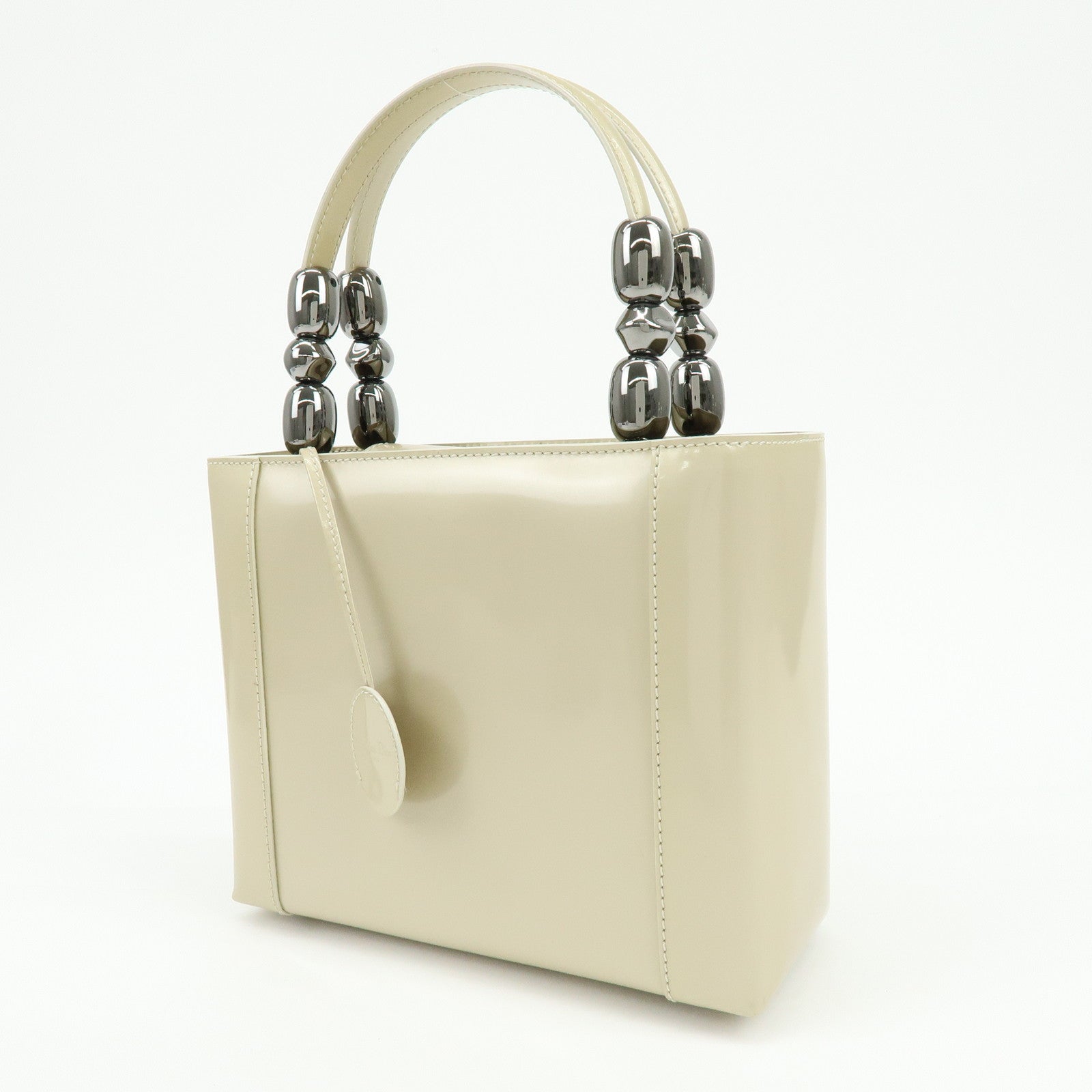 Christian Dior Maris Pearl Patent Leather Hand Bag Ivory