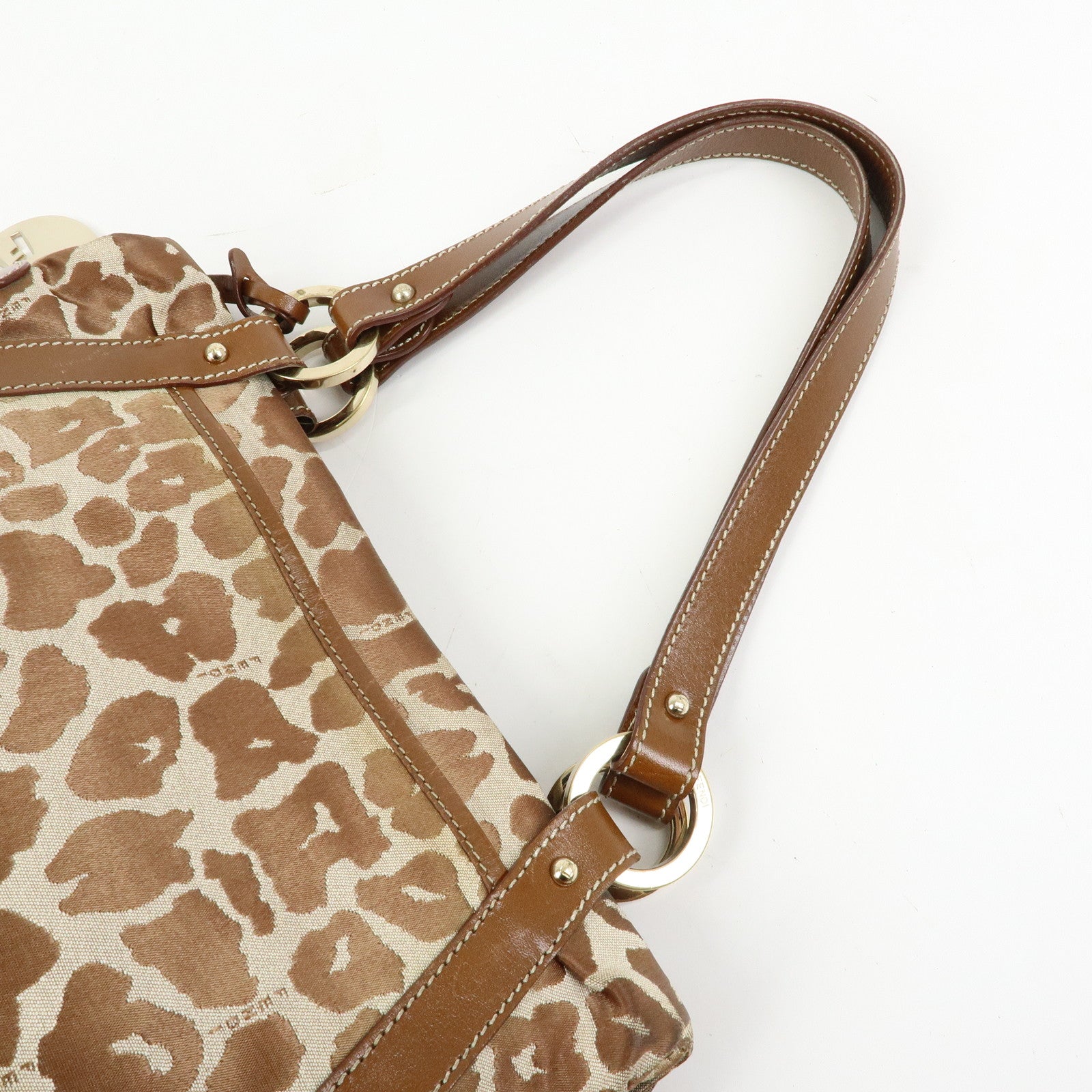 FENDI Canvas Leather Tote Bag Hand Bag Animal Print Brown 8BR628