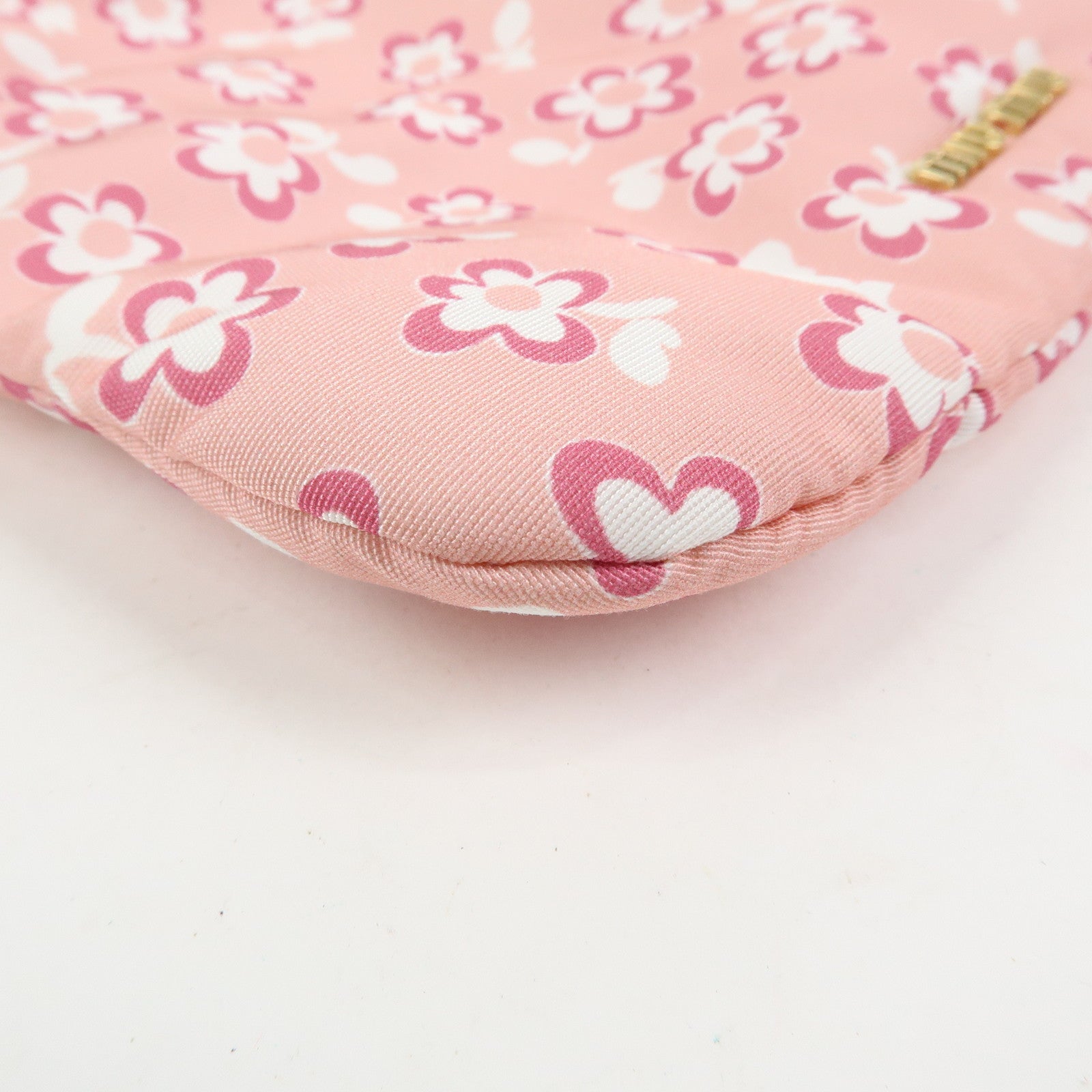 MIU MIU Logo Nylon Leather Drawstring Pouch Flower Motif 5NG003