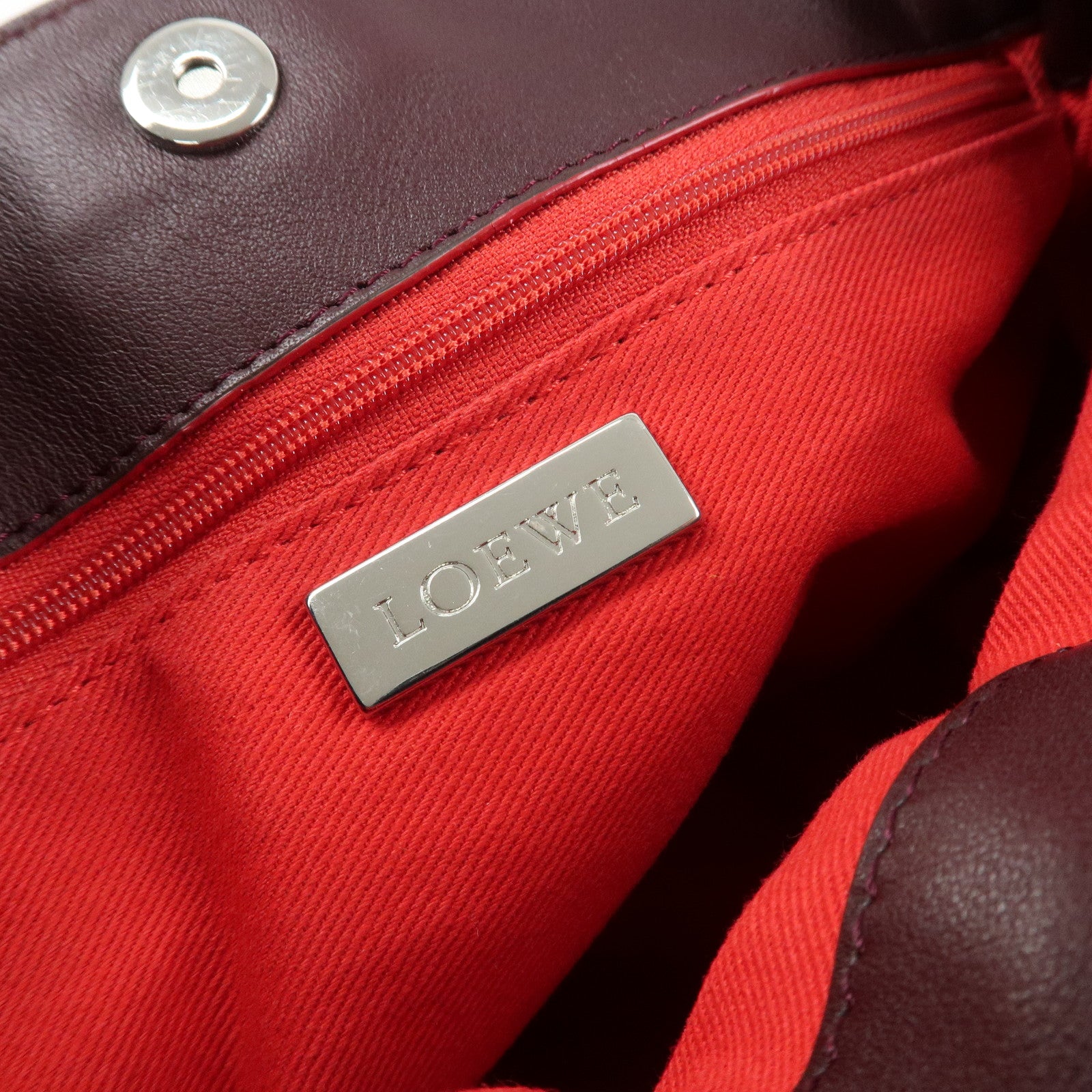 LOEWE Anagram Logo Leather Suede Hand Bag Brown Bordeaux